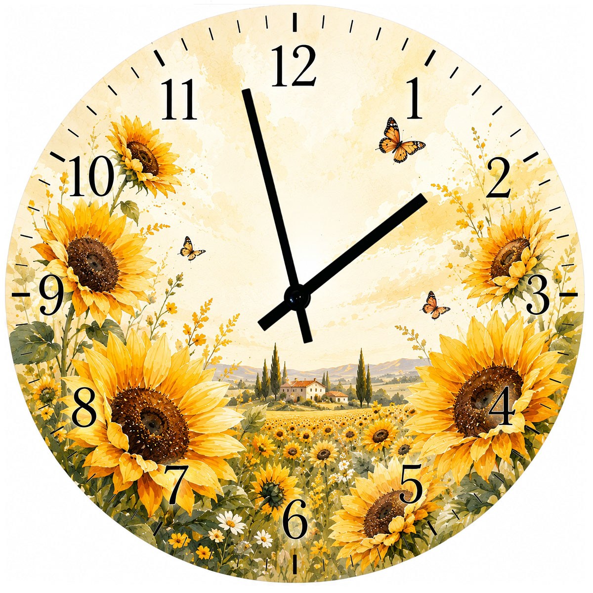 Horloge Murale Verre Champ de Tournesols 29 cm