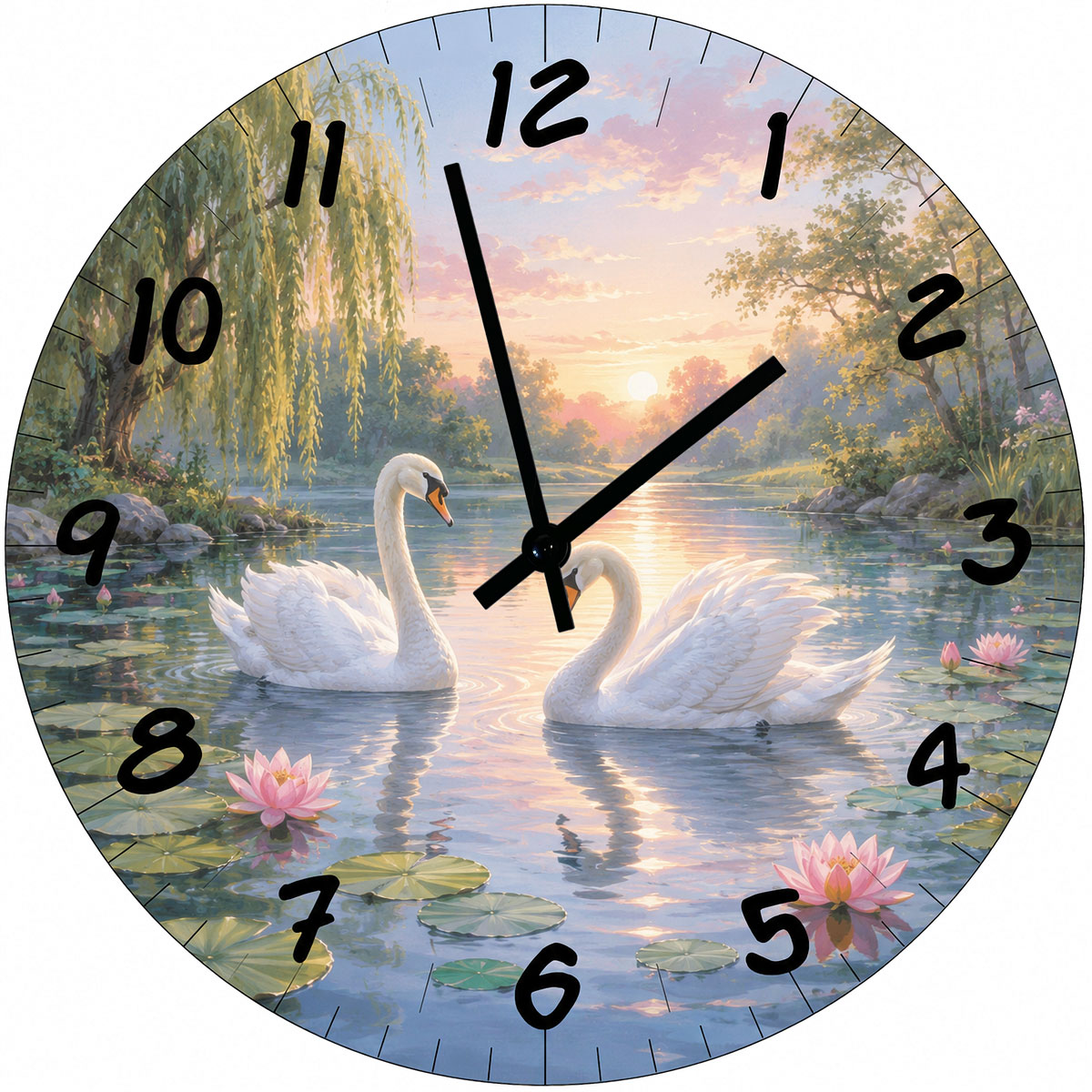 Horloge Murale Verre Cygnes et N�nuphars 29 cm