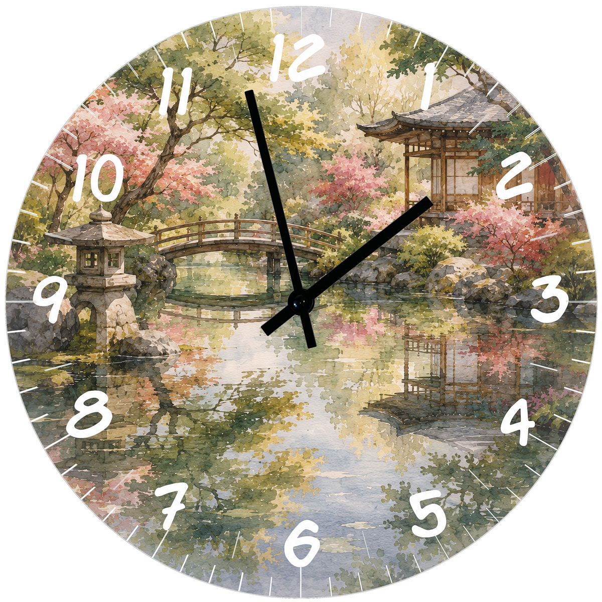 Horloge Murale Verre Jardin Japonais Aquarelle 29 cm
