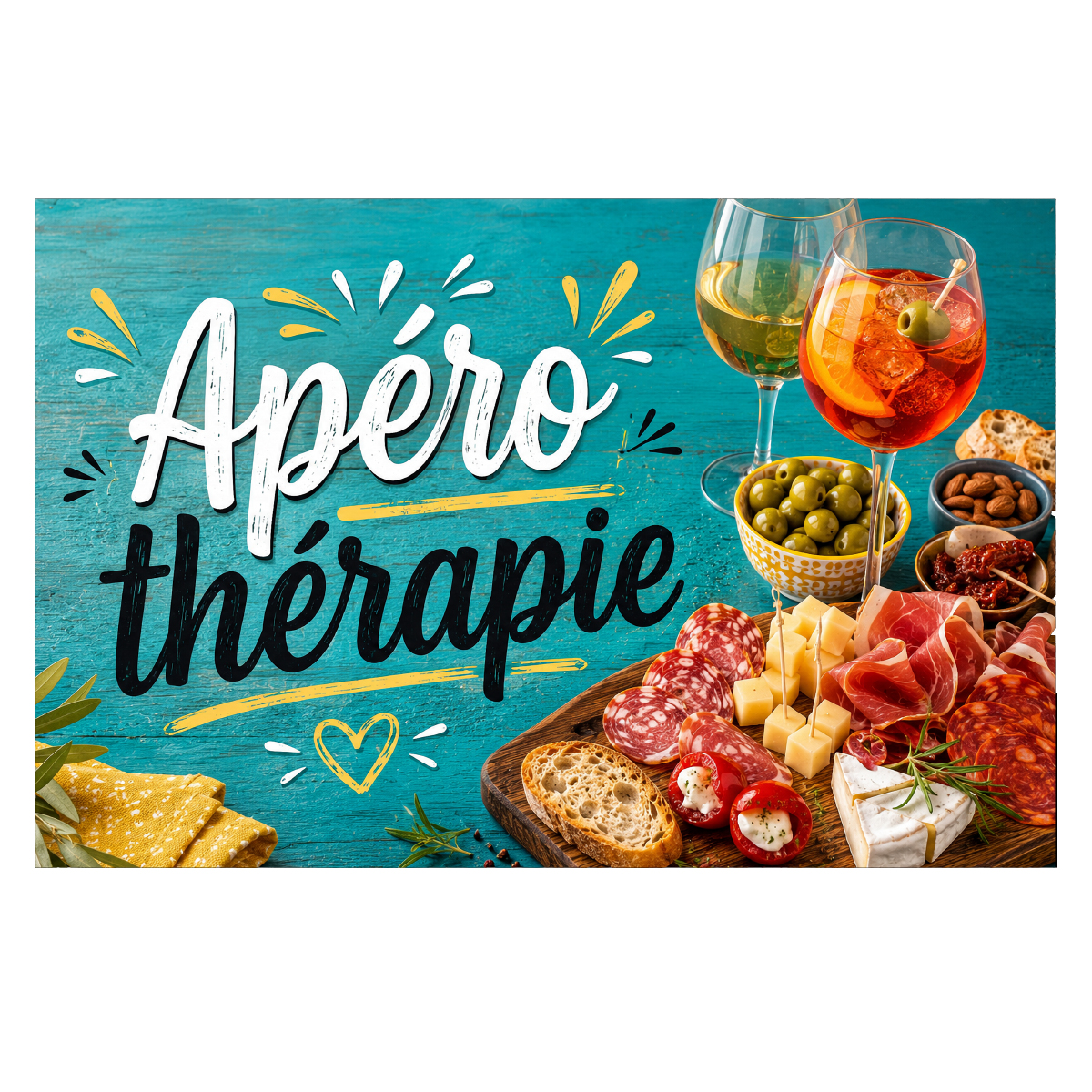 Plaque m�tal humoristique Ap�ro th�rapie 30 x 20 cm