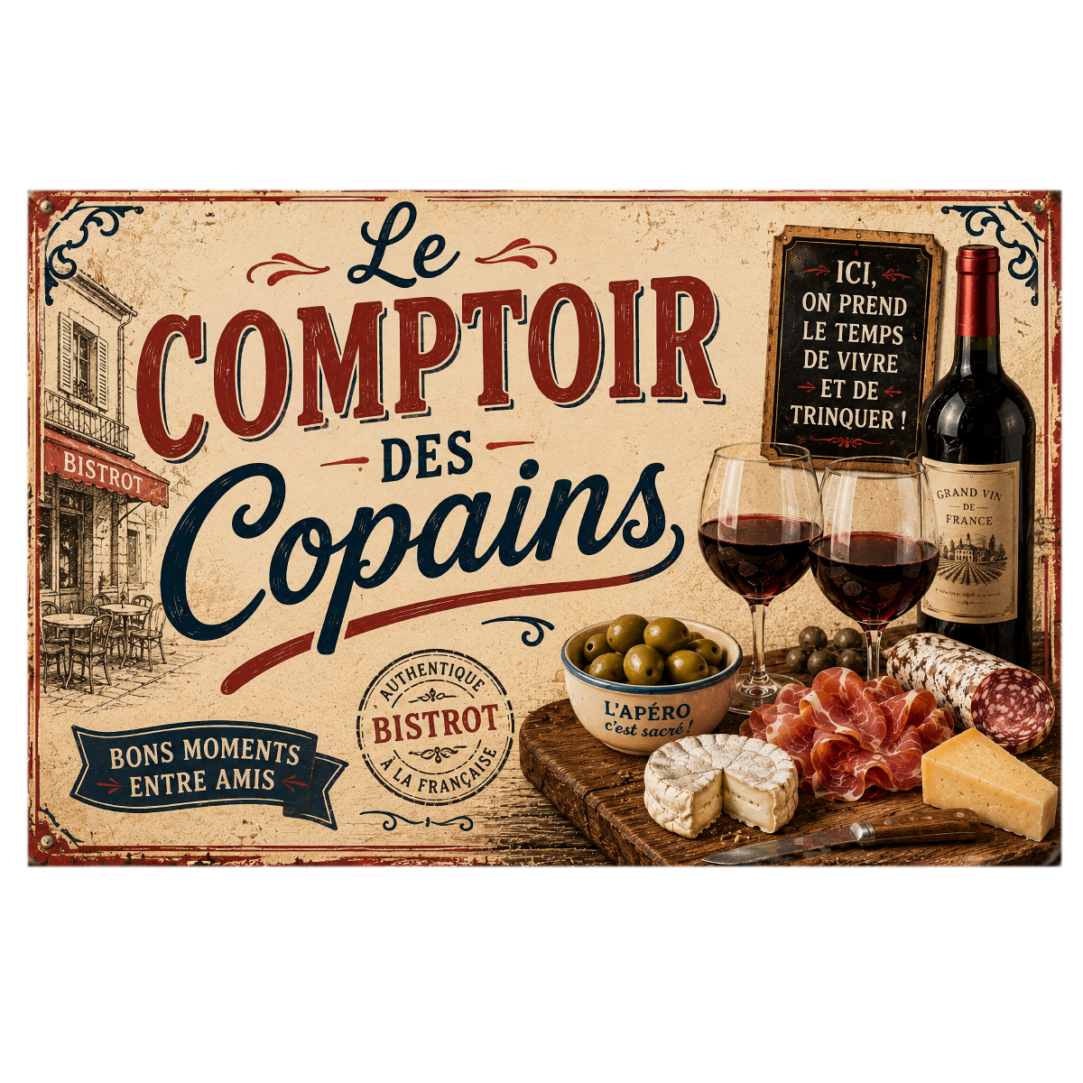 Plaque m�tal vintage Le Comptoir des Copains 30 x 20 cm