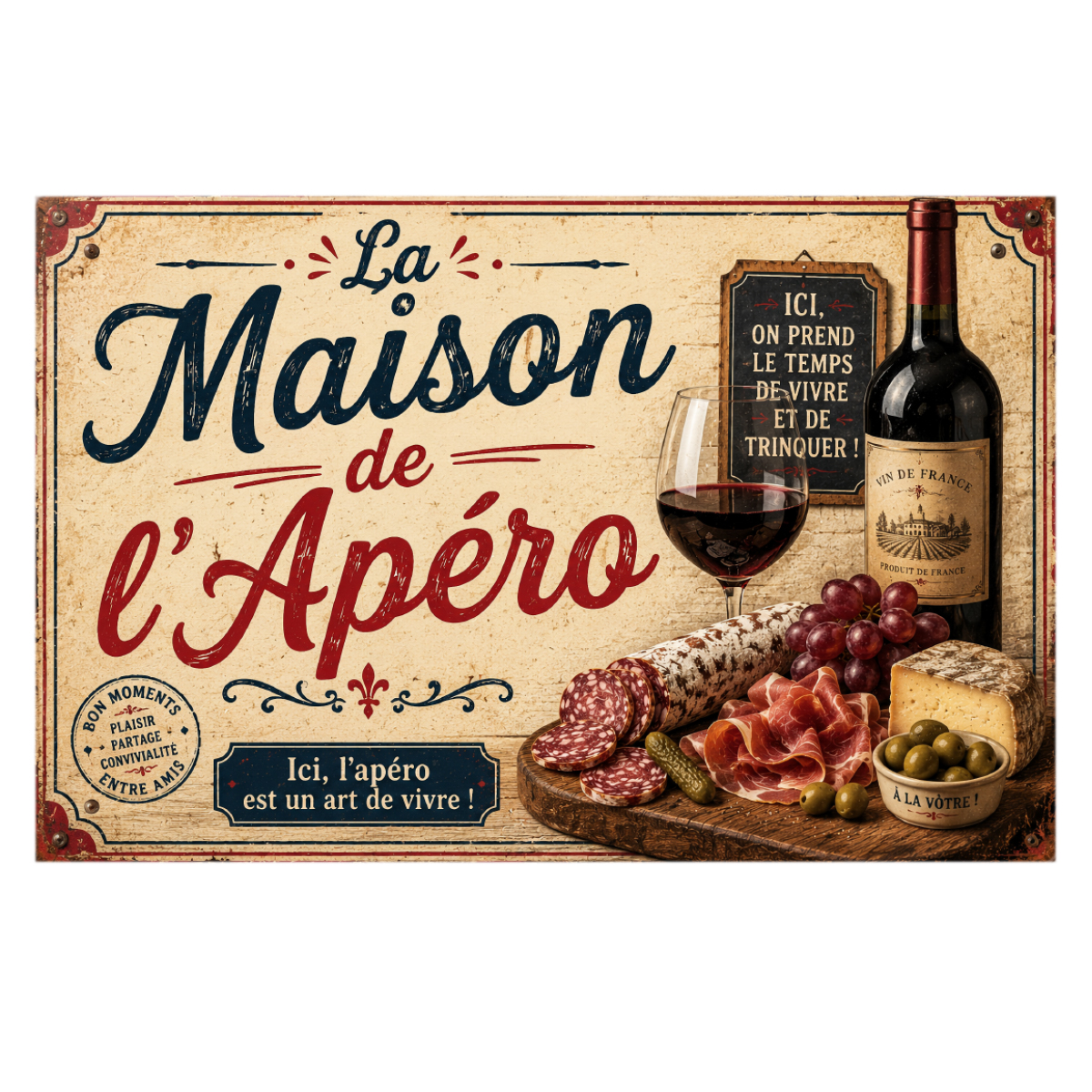 Plaque m�tal vintage La Maison de l'Ap�ro 30 x 20 cm