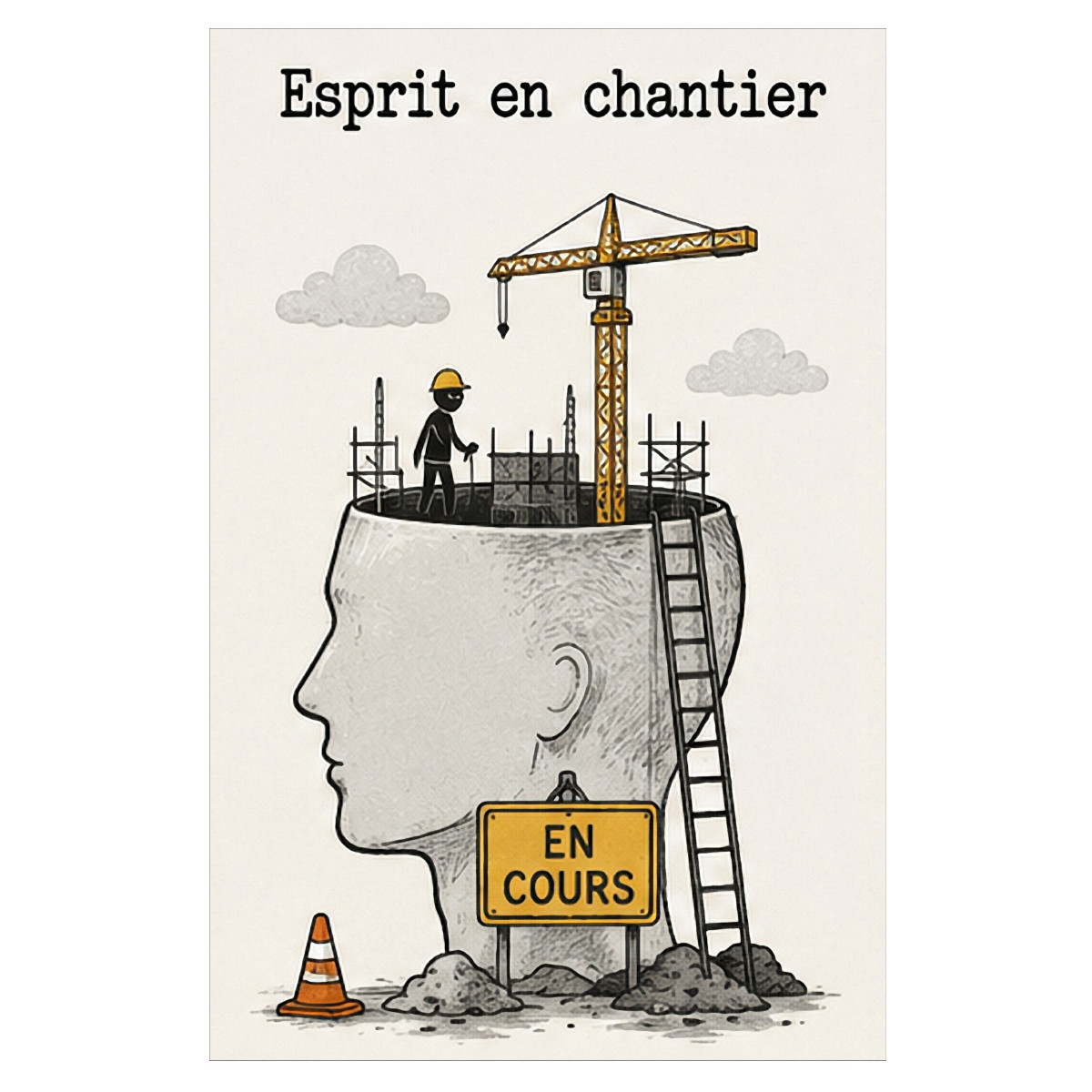 Plaque m�tal humoristique Esprit en chantier 30 x 20 cm
