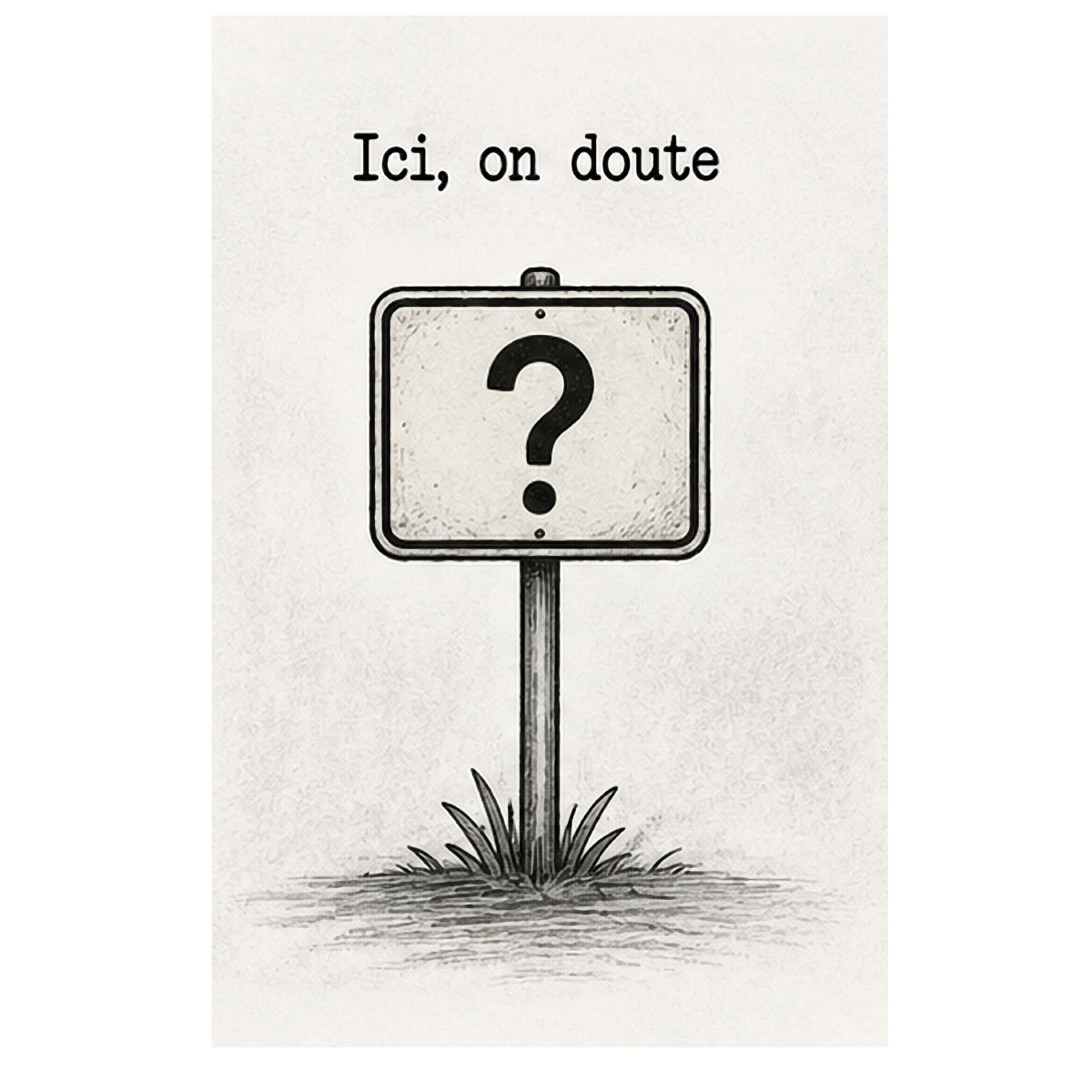 Plaque m�tal humoristique Ici, on doute 30 x 20 cm