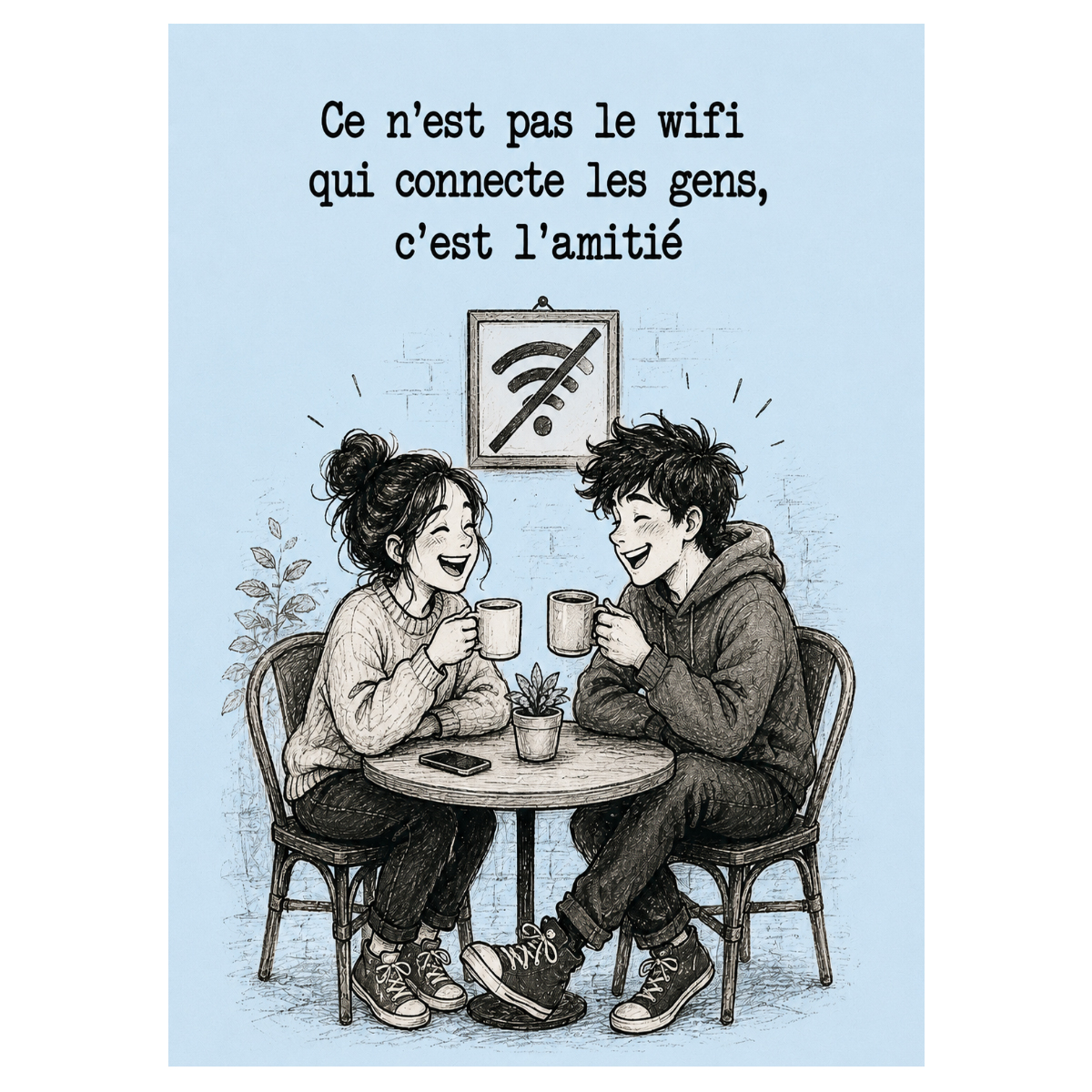 Plaque m�tal humoristique L�amiti� connecte les gens 30 x 20 cm