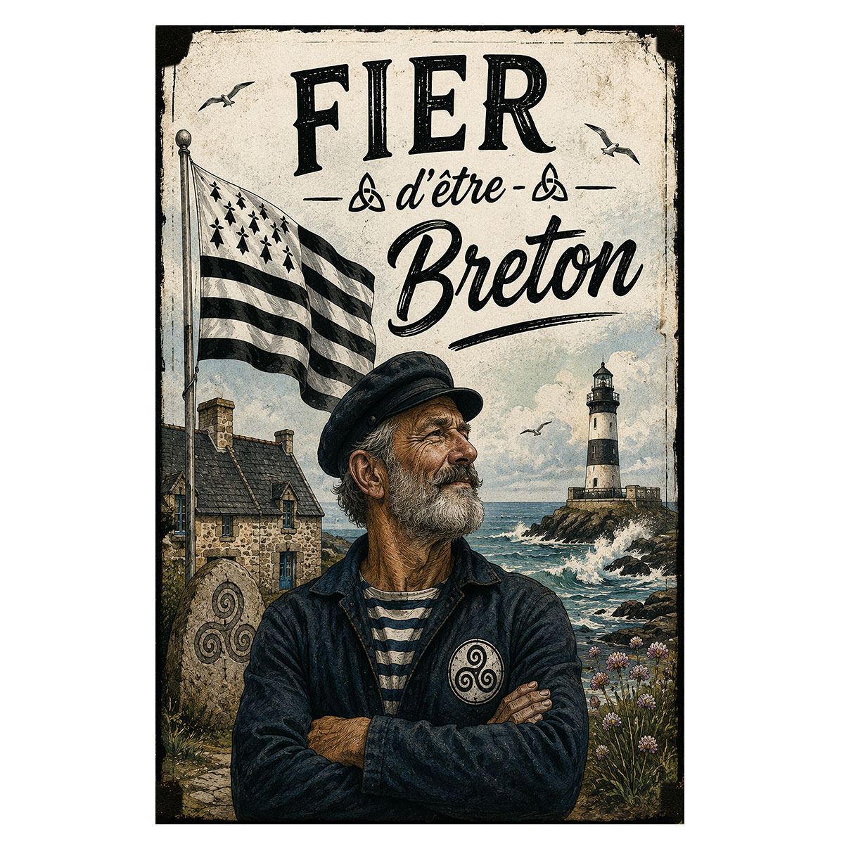 Plaque m�tal Fier d'�tre Breton 30 x 20 cm � D�coration marin