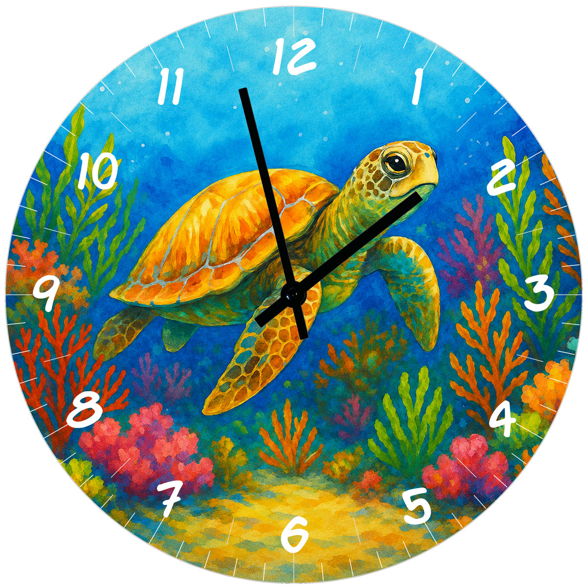 Horloge murale Tortue marine en verre 29 cm d�cor oc�an tropical