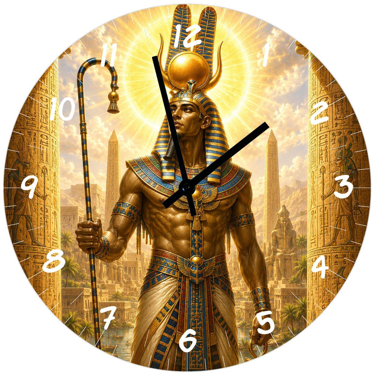 Horloge murale �gypte antique Amon-R� en verre � 29 cm