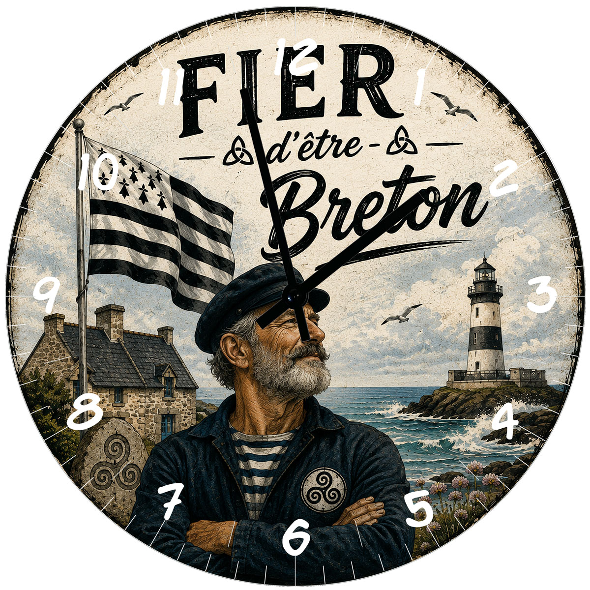 Horloge murale Breton fier d'�tre Breton en verre 29 cm