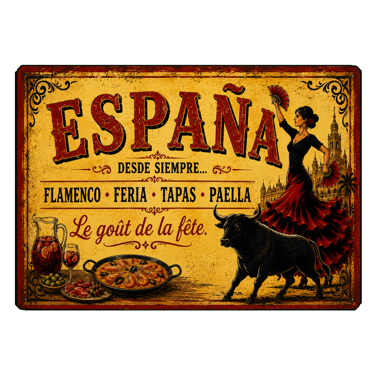 Planche � d�couper verre Espagne tapas flamenco 29 x 20 cm