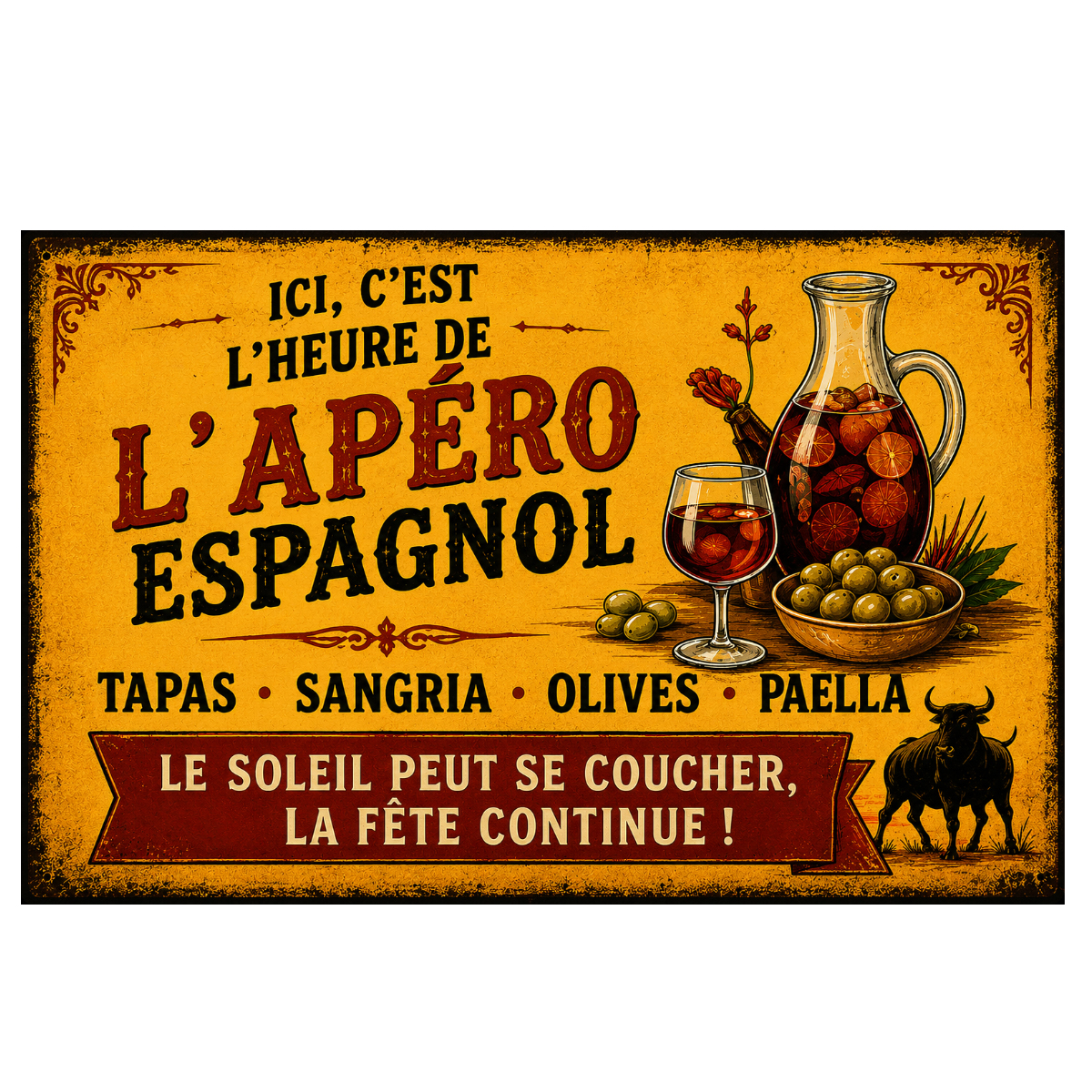Plaque m�tal L�ap�ro espagnol tapas sangria 30 x 20 cm
