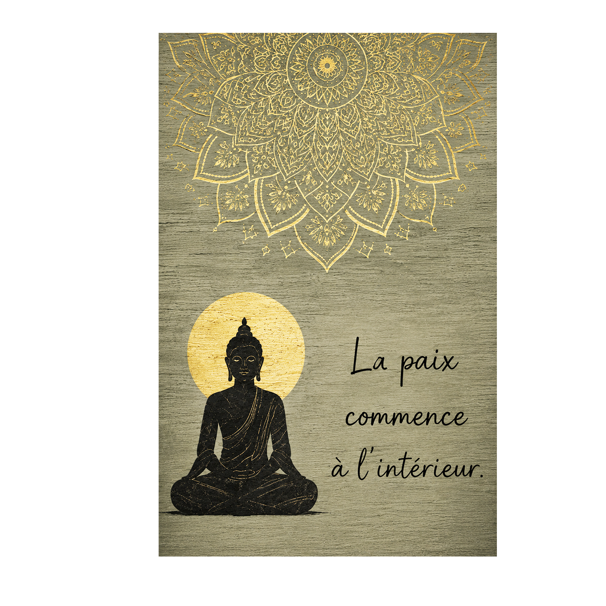 Plaque m�tal Bouddha zen � La paix commence � l'int�rieur �