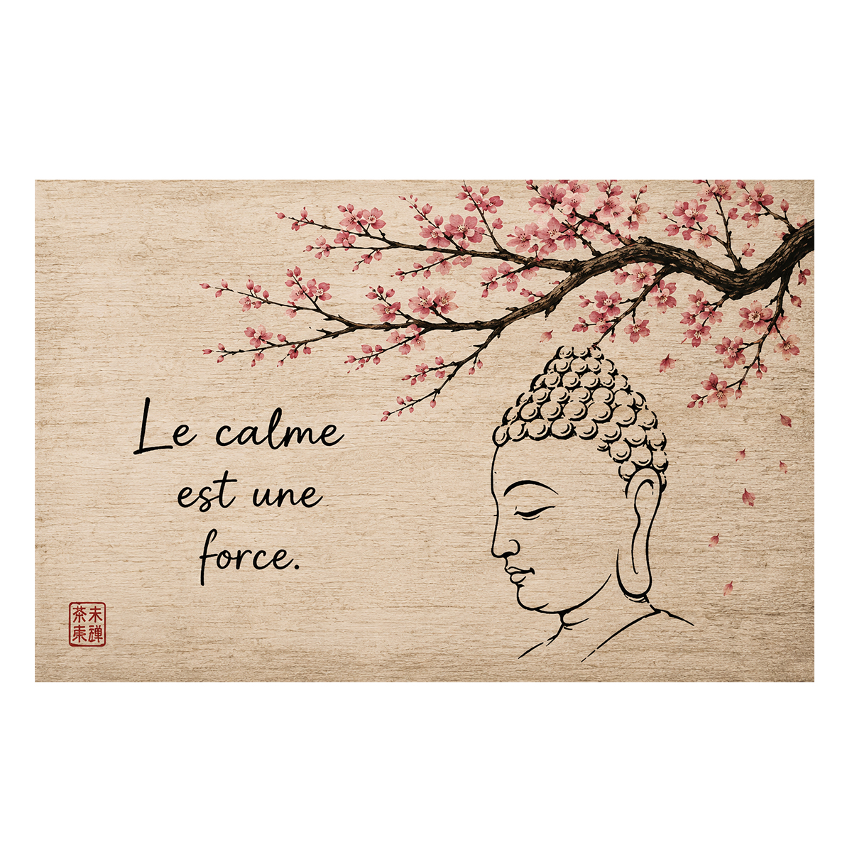 Plaque m�tal zen Bouddha � Le calme est une force �