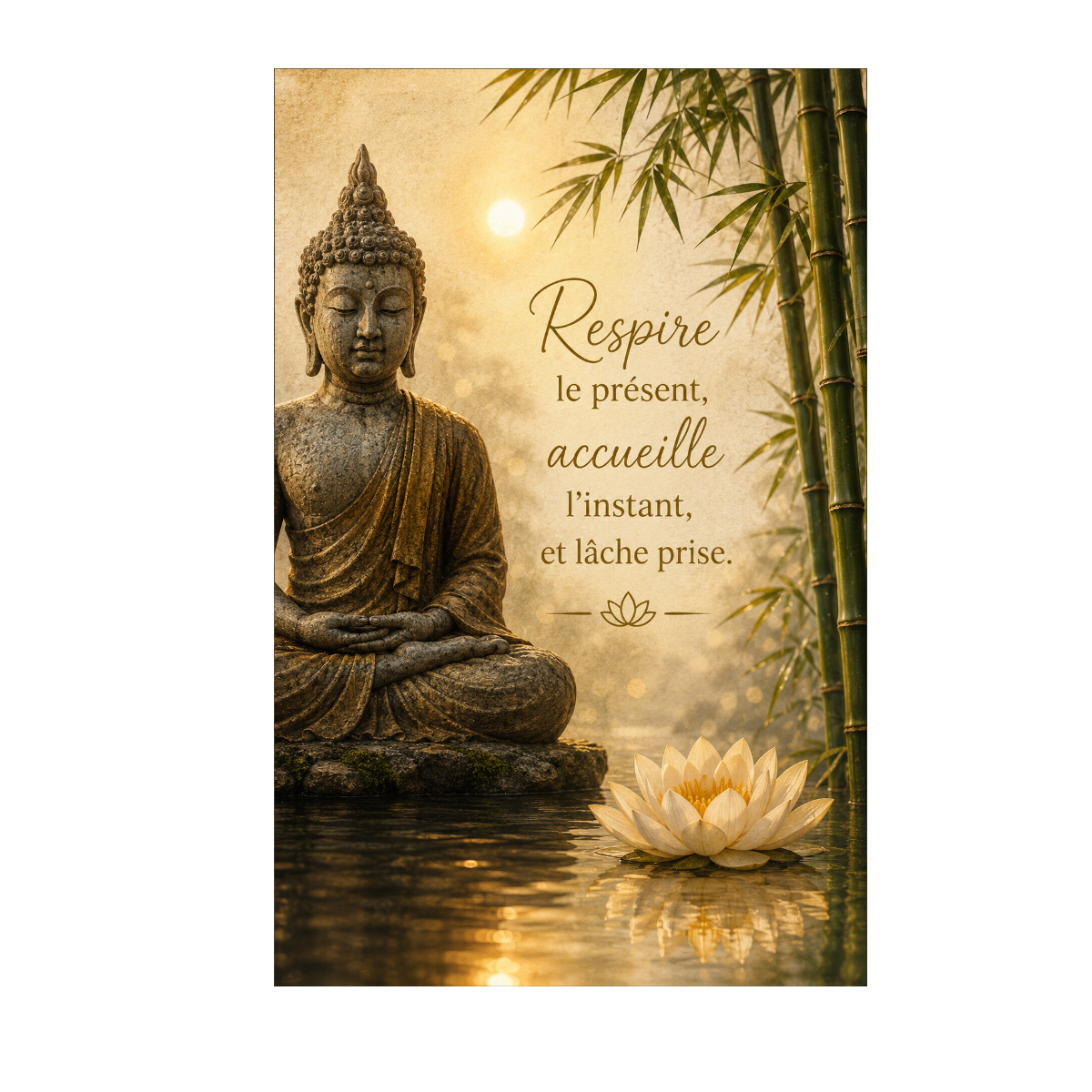 Plaque m�tal Bouddha zen � Respire le pr�sent � 30 � 20 cm