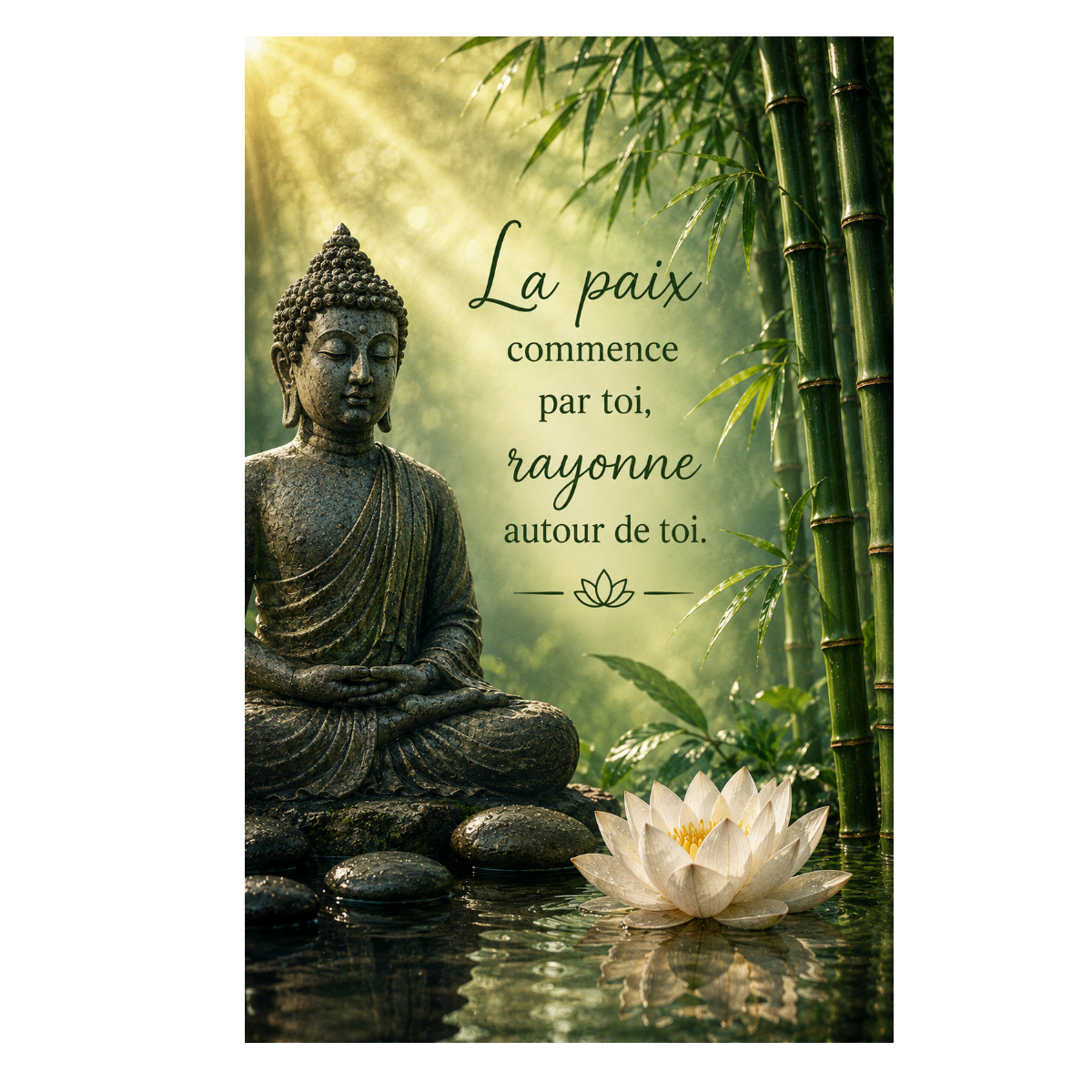 Plaque m�tal Bouddha zen message paix 30 � 20 cm