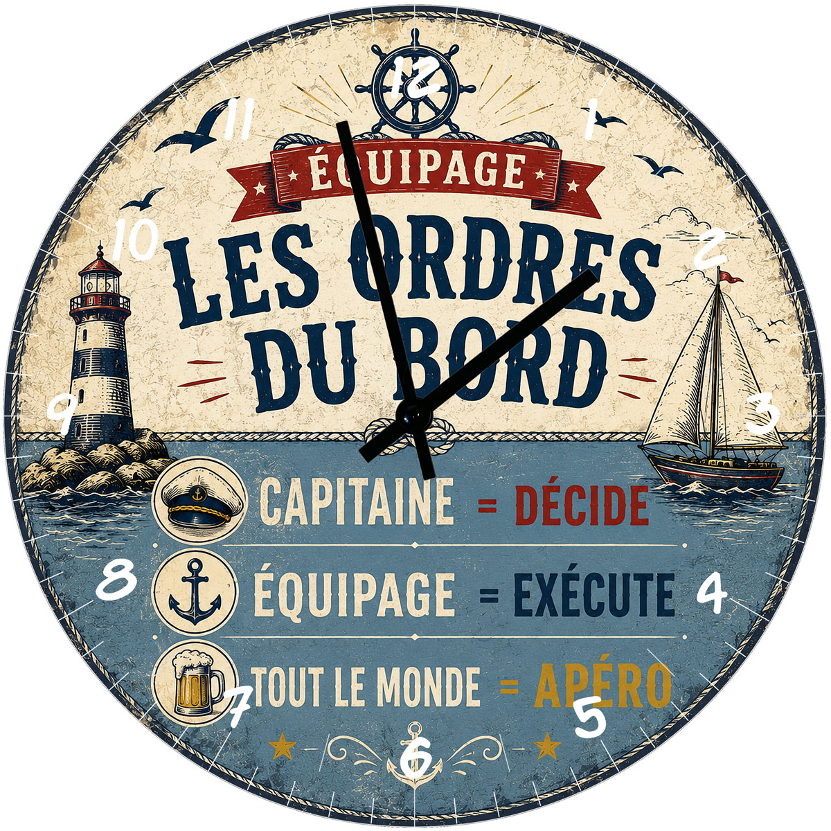 Horloge murale humour marin les ordres du bord � 29 cm