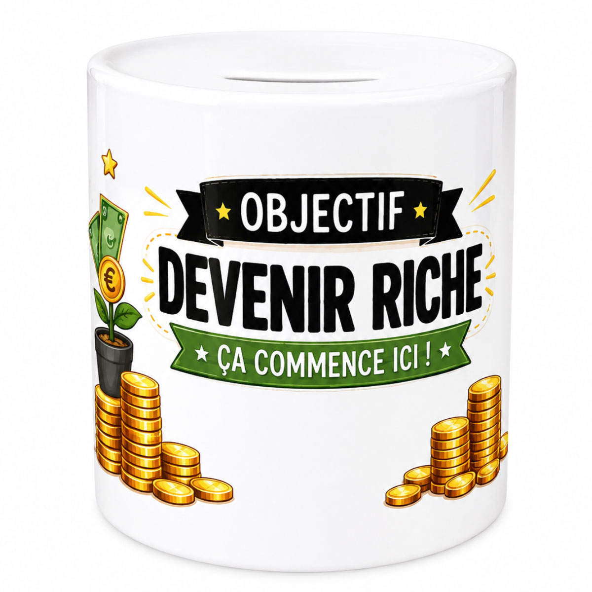 Tirelire c�ramique Objectif devenir riche cadeau humour