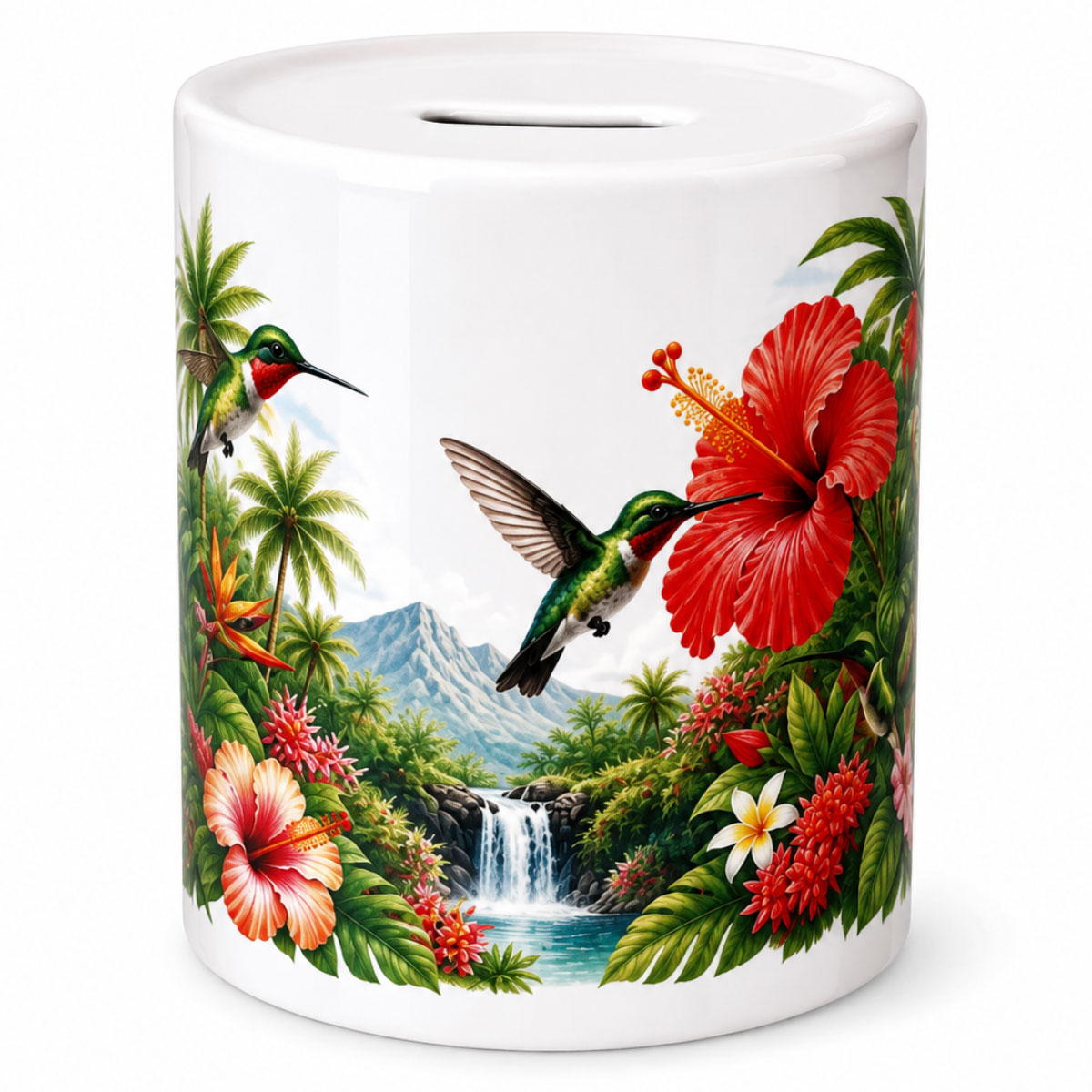 Tirelire c�ramique colibris et fleurs tropicales