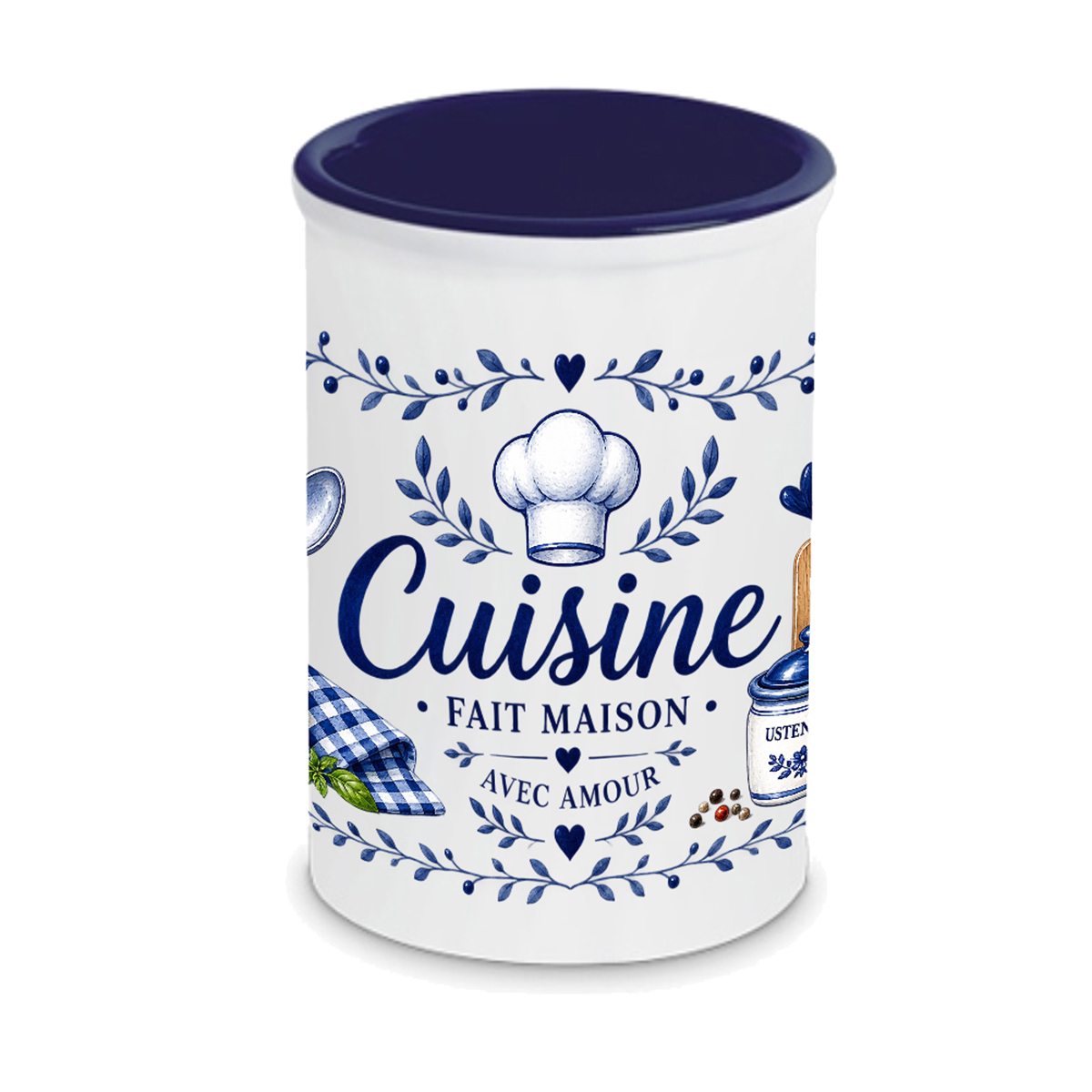 Pot � ustensiles cuisine fait maison avec amour en c�ramique