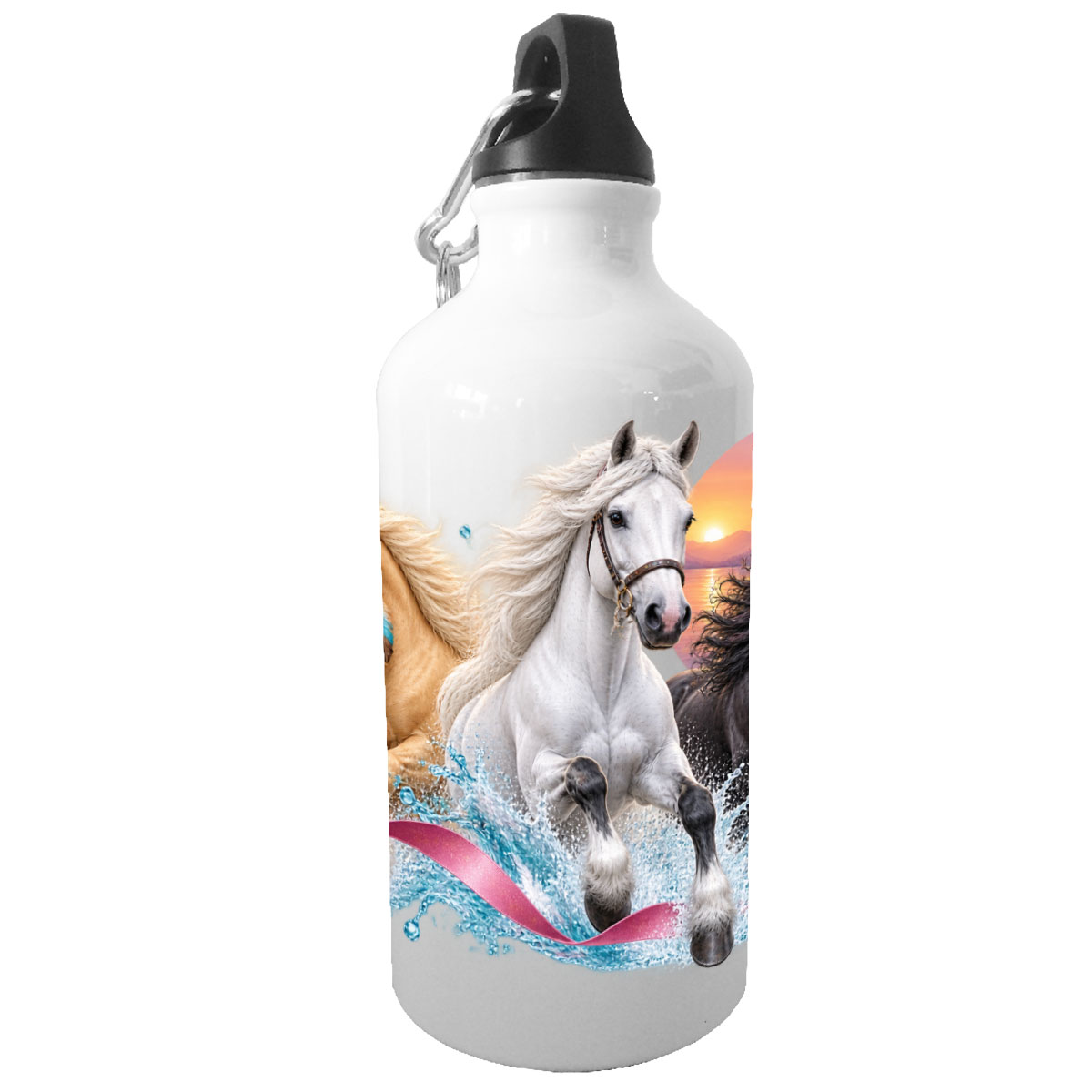Gourde cheval 500 ml en aluminium � cheval blanc au galop