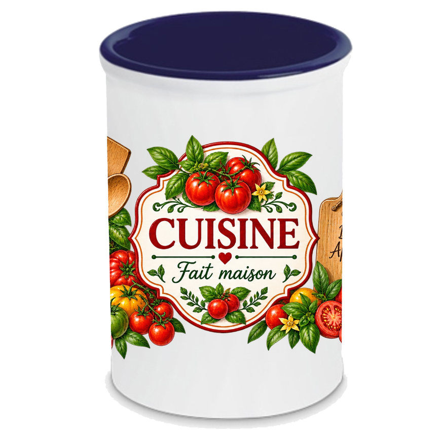 Pot � ustensiles cuisine fait maison tomates et basilic