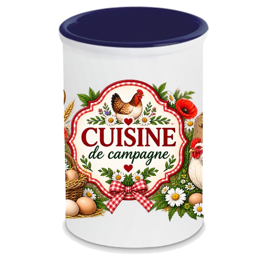 Pot � ustensiles cuisine de campagne poules et �ufs