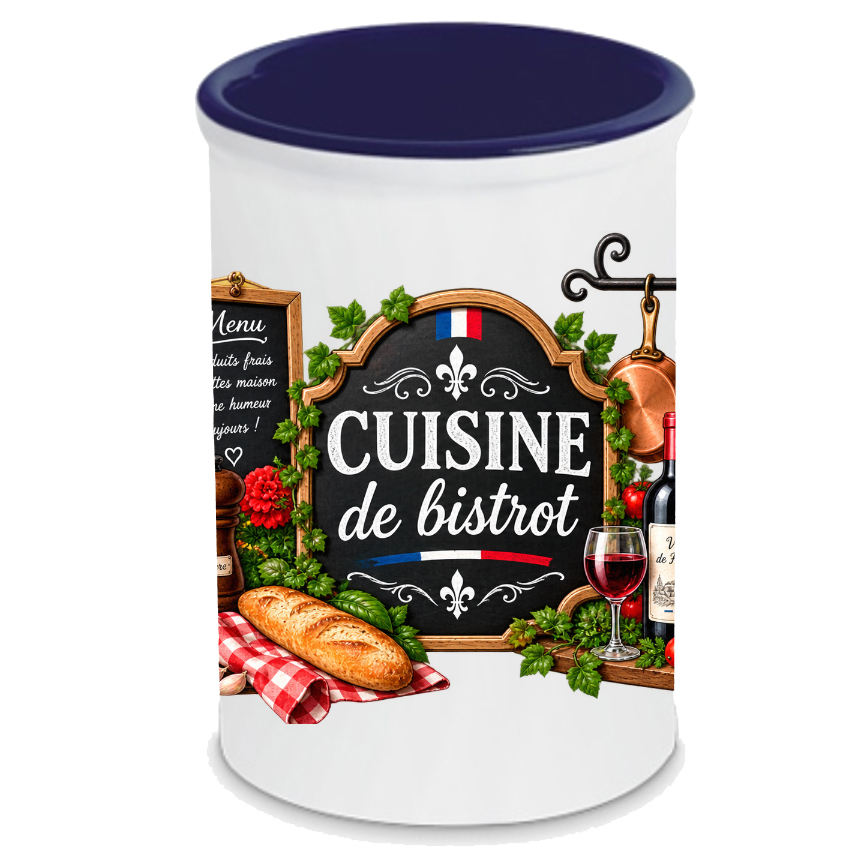 Pot � ustensiles cuisine de bistrot en c�ramique 13 cm