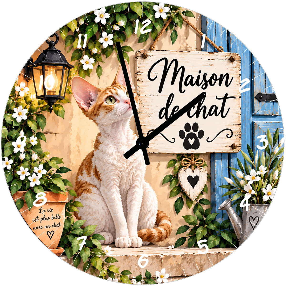 Horloge Devon Rex roux et blanc 29 cm � Maison de chat