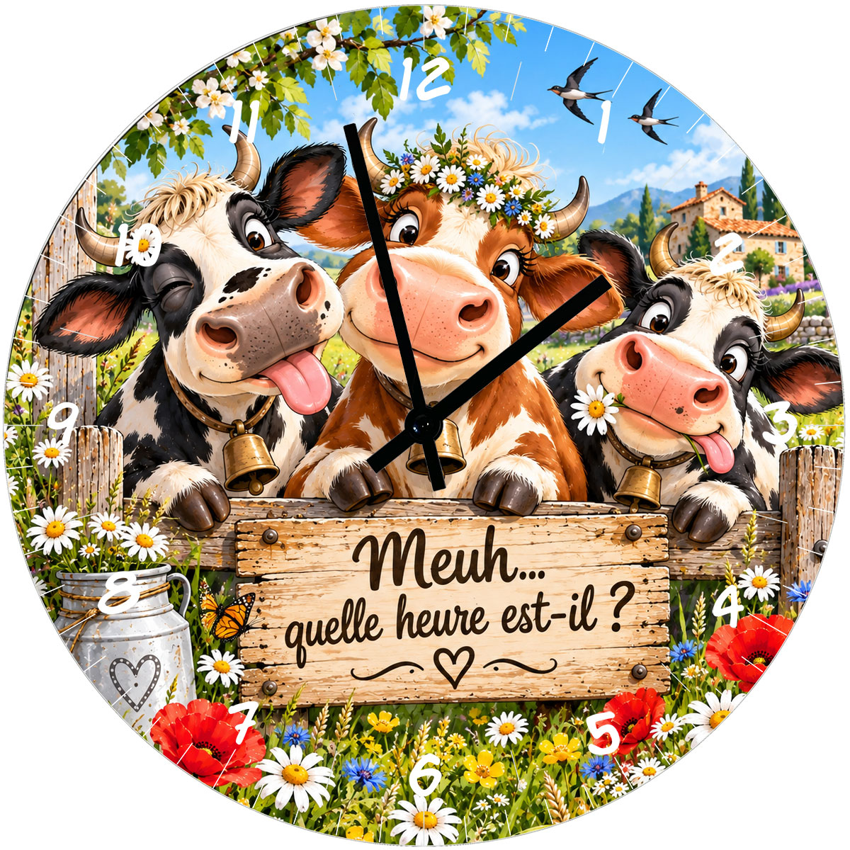 Horloge vache en verre 29 cm � Meuh quelle heure est-il ?