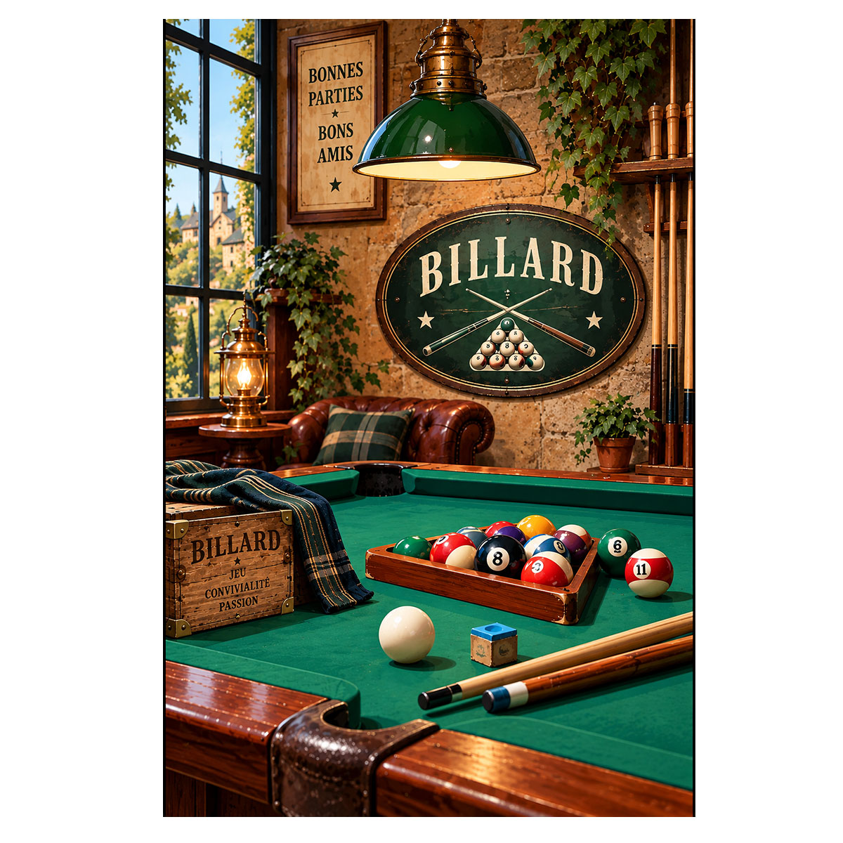 Plaque m�tal Billard Bonnes parties bons amis 30 x 20 cm