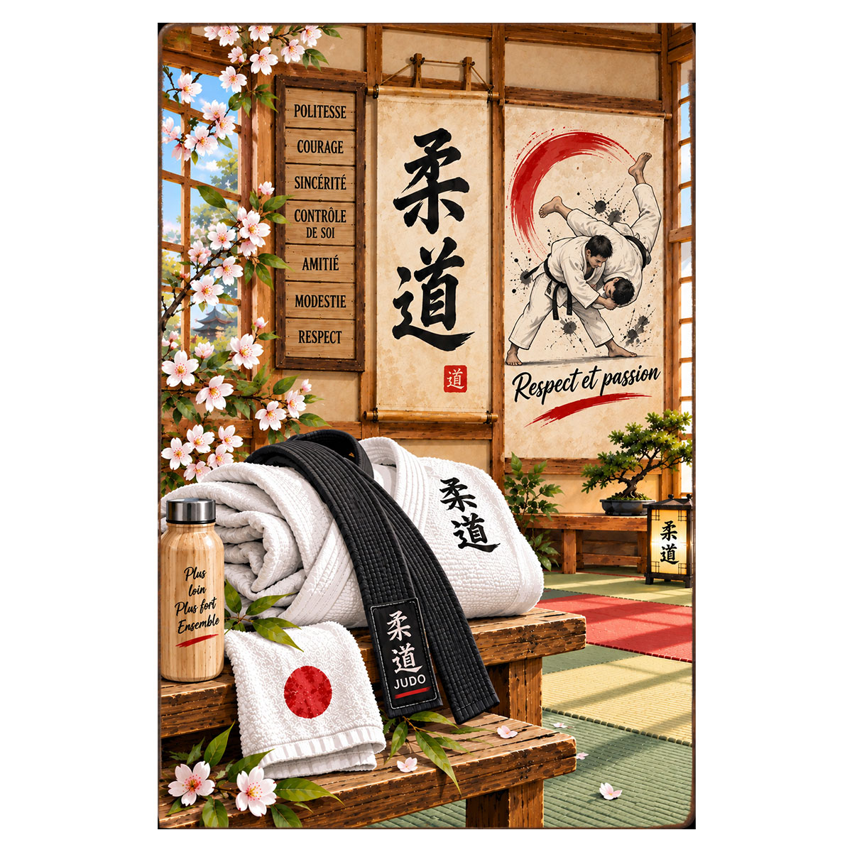 Plaque m�tal Judo Respect et passion 30 x 20 cm