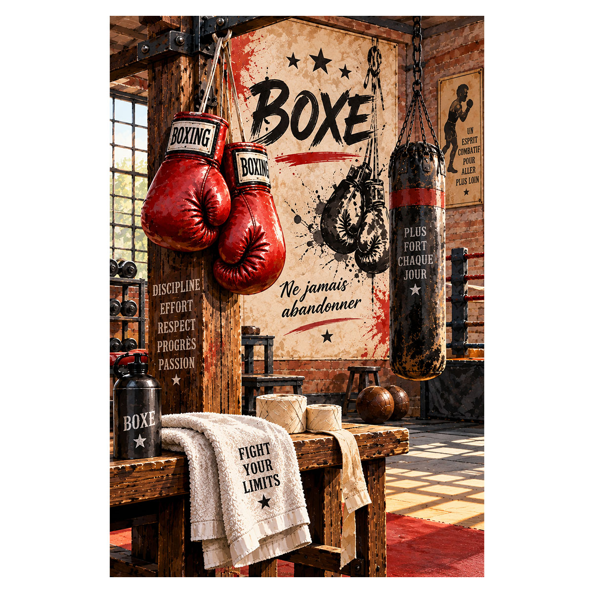 Plaque m�tal Boxe Ne jamais abandonner 30 x 20 cm