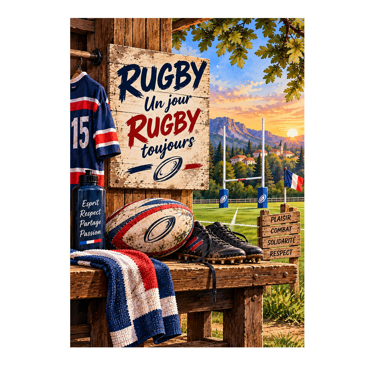 Plaque m�tal Rugby un jour Rugby toujours 30 x 20 cm