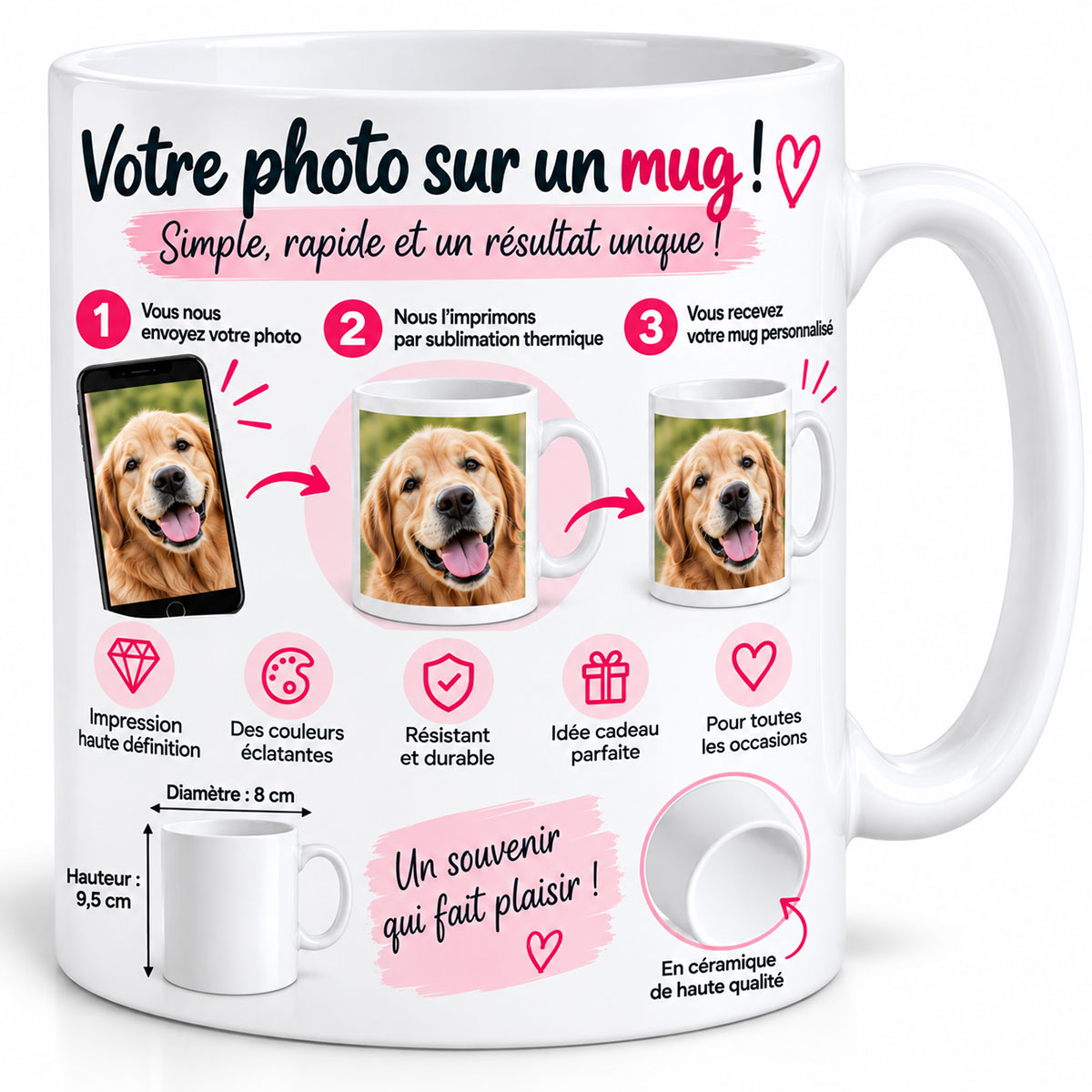 Mug blanc en c�ramique personnalis� avec votre photo 350 ml