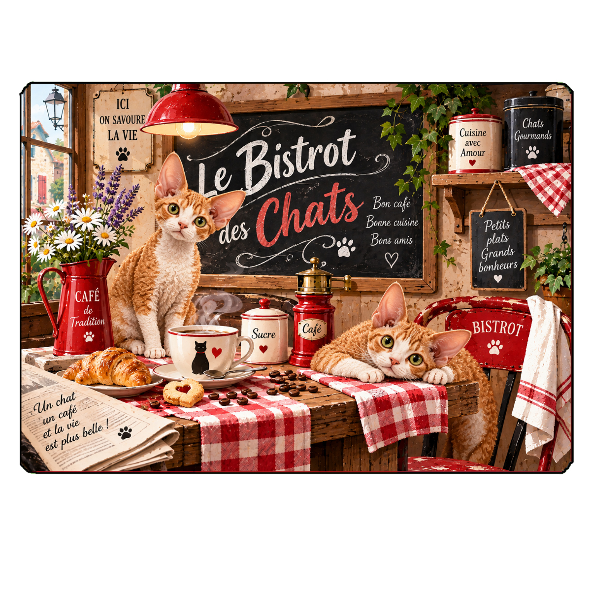 Planche � d�couper en verre chats bistrot 29 x 20 cm