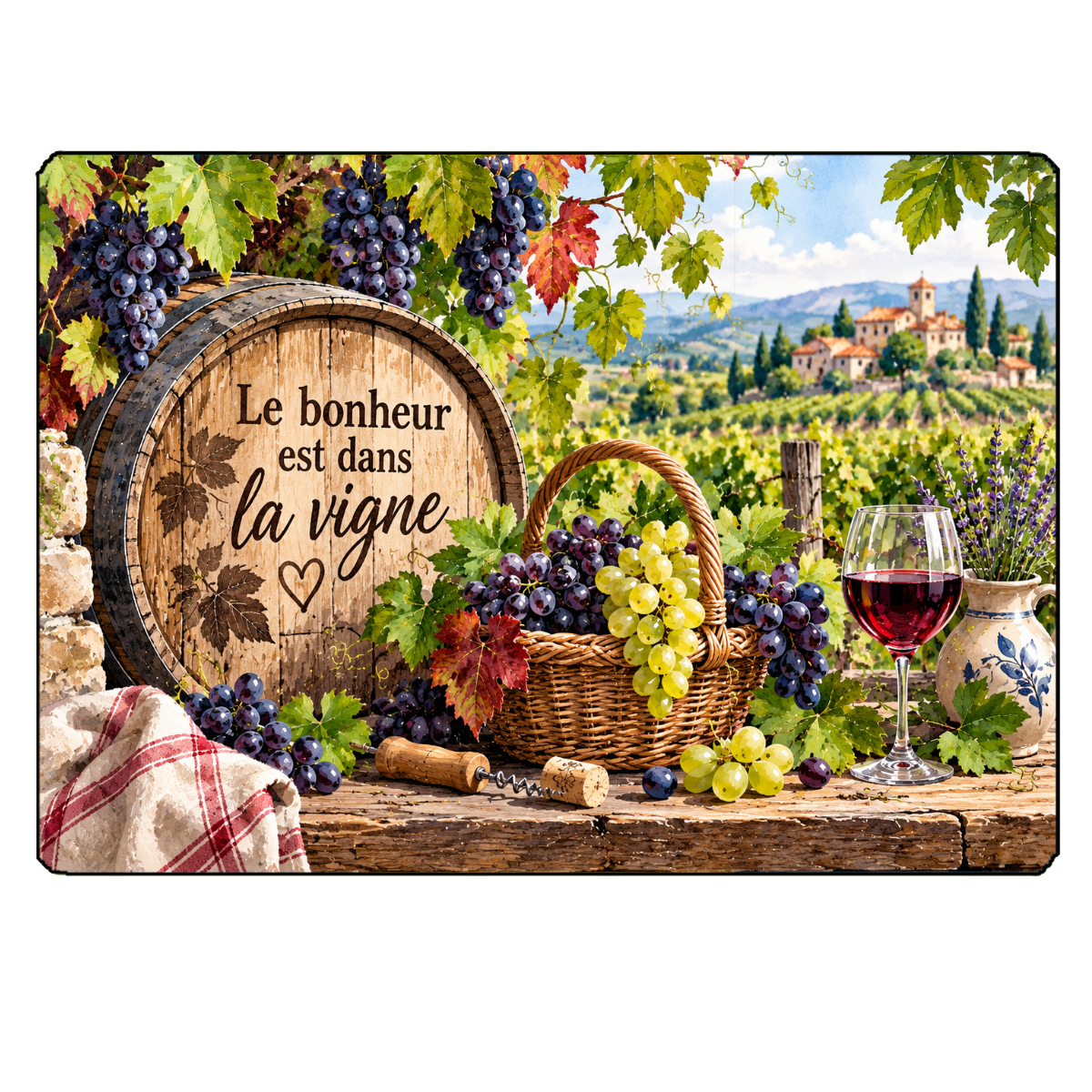 Planche � d�couper verre Le bonheur est dans la vigne 29 x 20 cm