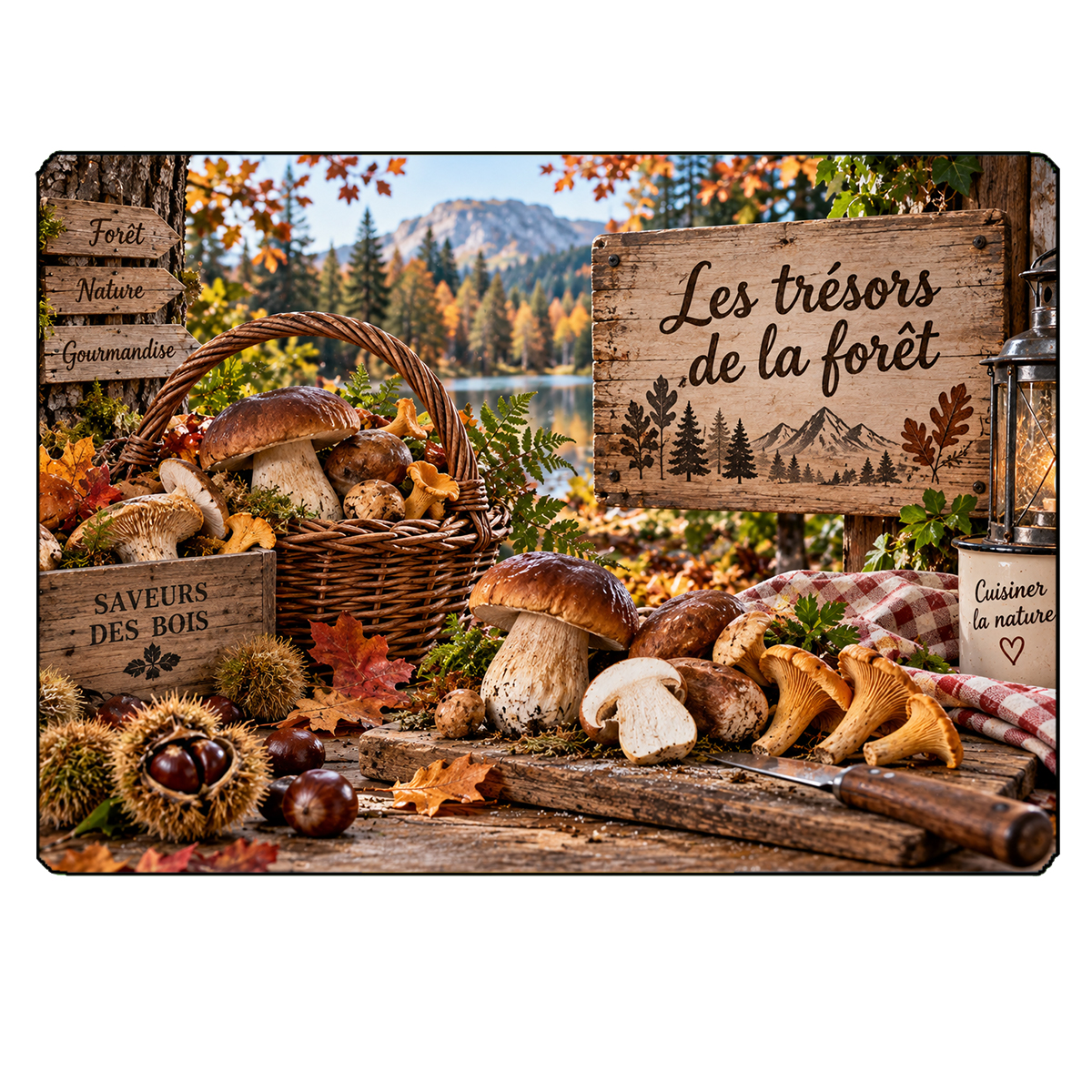 Planche � d�couper en verre champignons for�t 29 x 20 cm