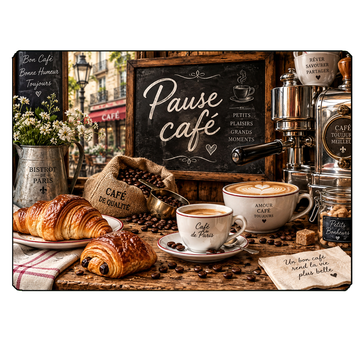 Planche � d�couper en verre Pause caf� bistrot 29 x 20 cm