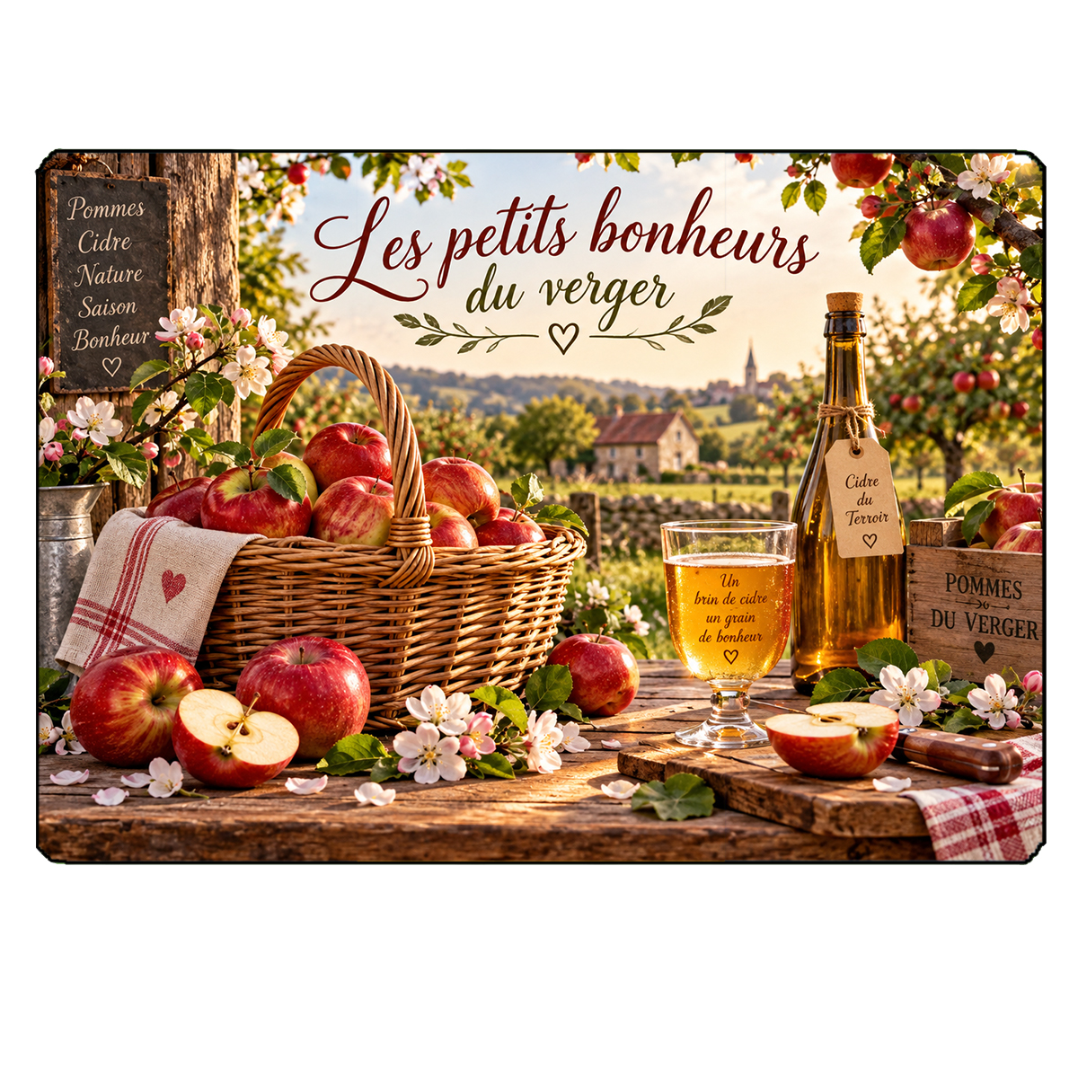 Planche � d�couper verre pommes du verger 29 x 20 cm