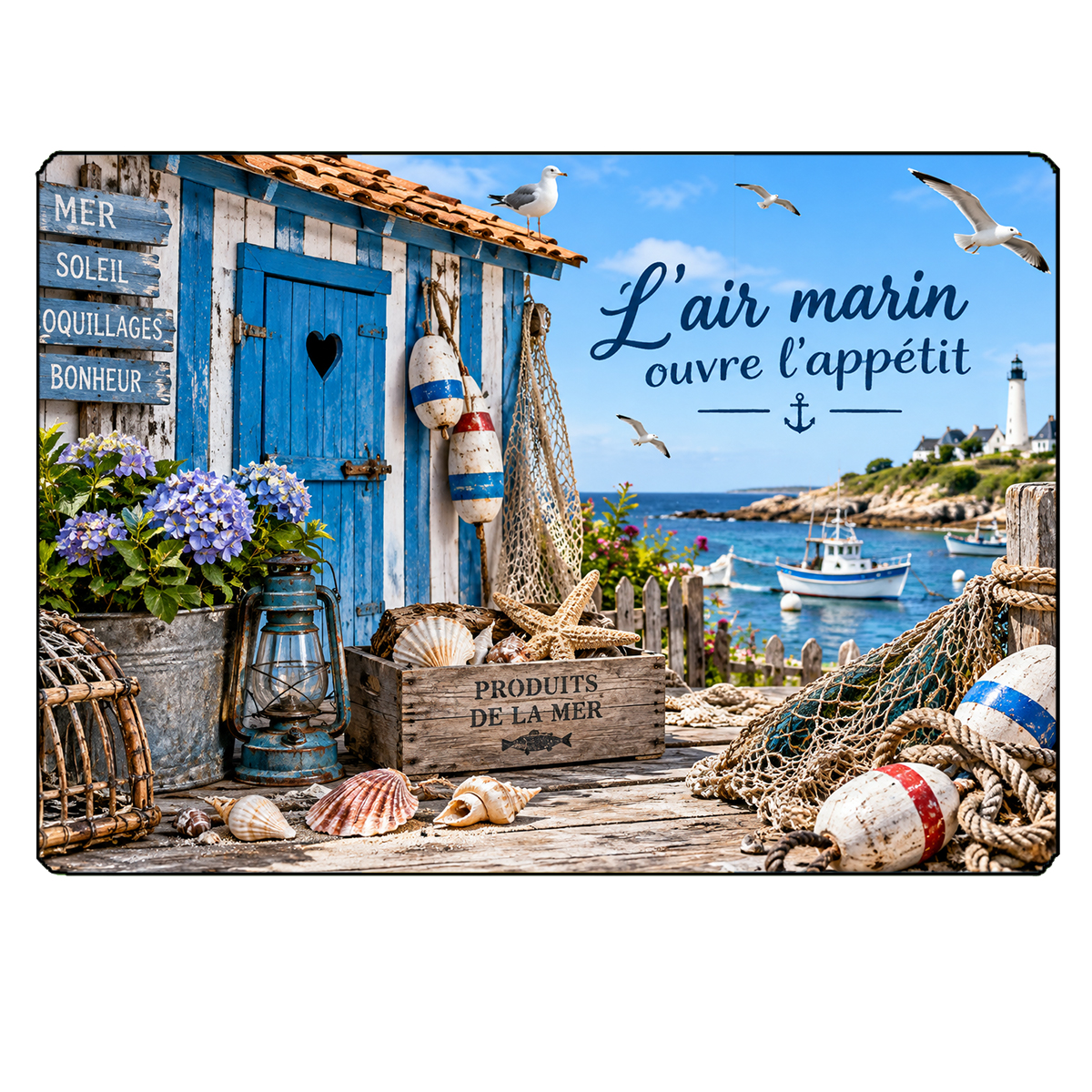 Planche � d�couper verre air marin bord de mer 29 x 20 cm
