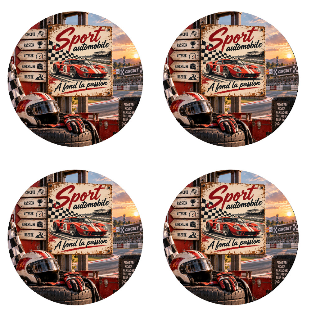 Lot de 4 dessous de verre sport automobile 9,5 cm
