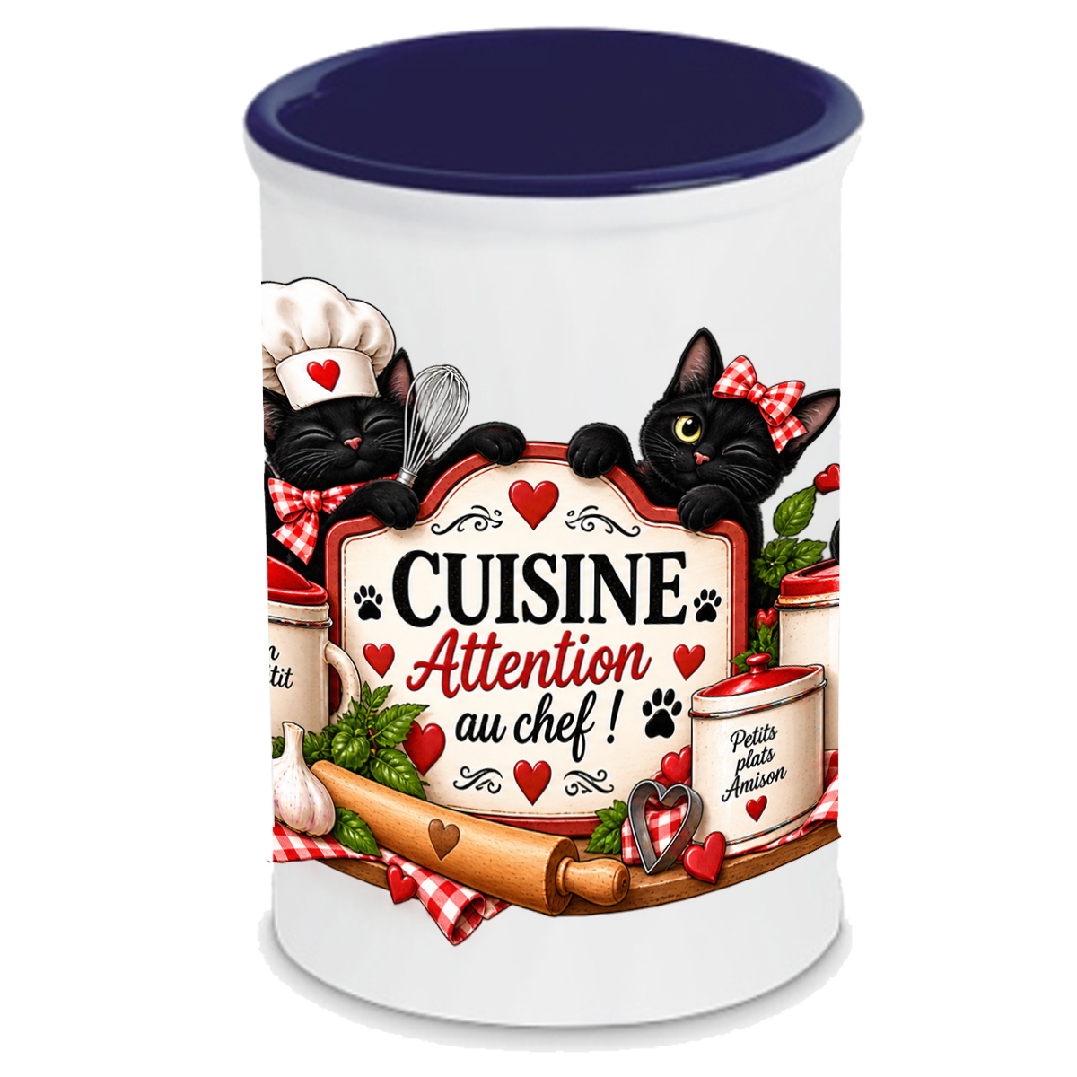 Pot � ustensiles chats noirs Attention au chef 13 cm