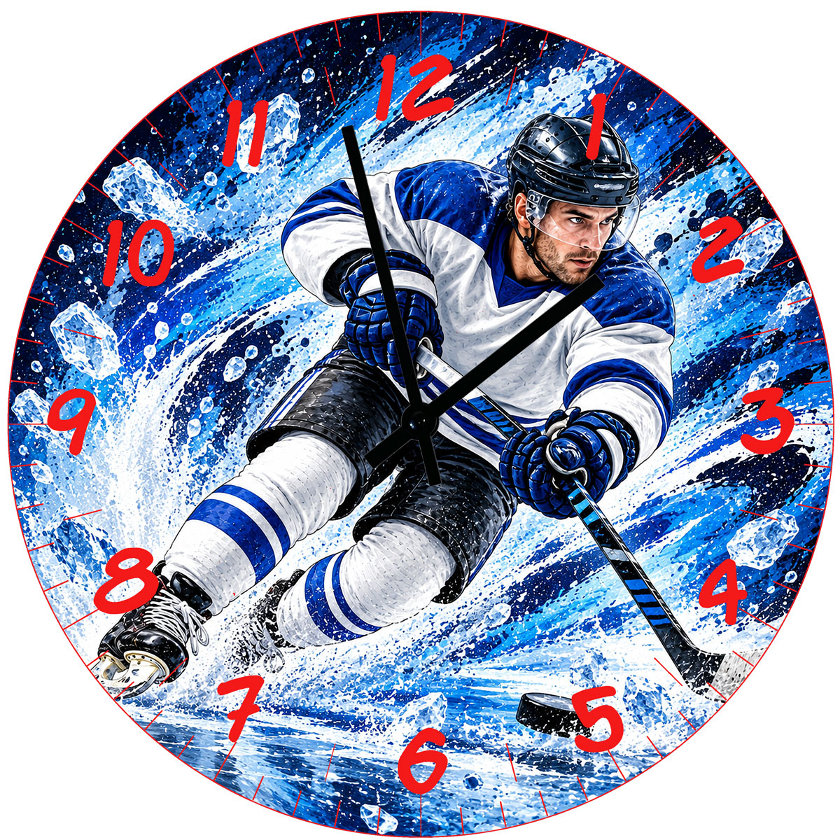 Horloge murale en verre hockey sur glace 29 cm � joueur