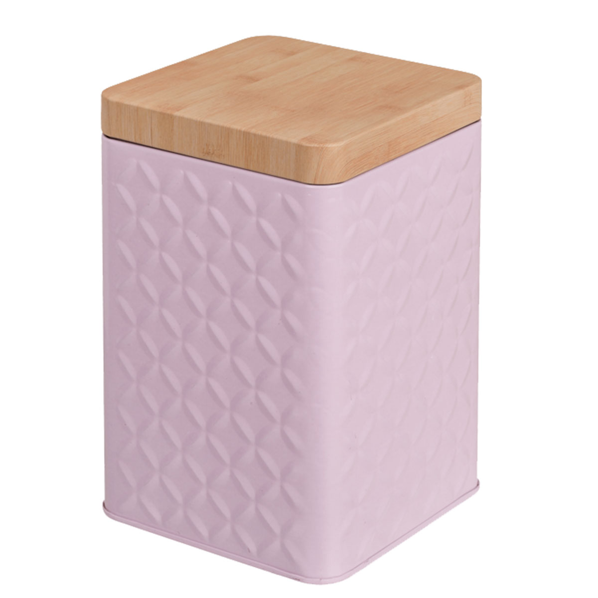 Boite  Th en mtal avec couvercle en aspect bois - Rose