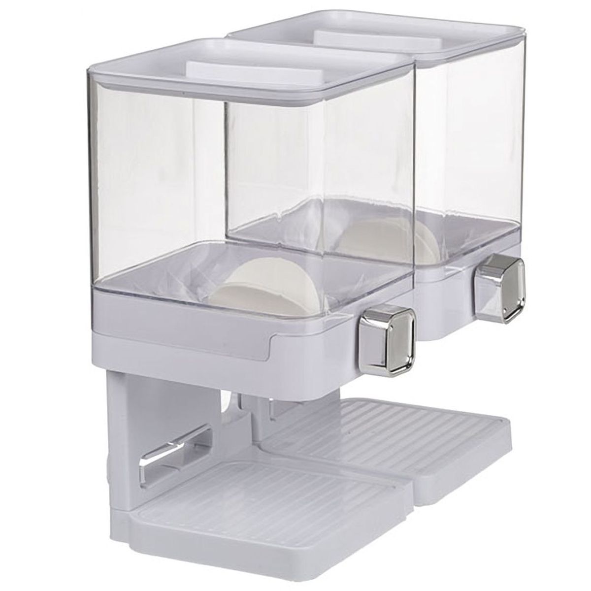 Distributeur Mural Double Pour Céréales 3 Litres - Avec Système De Dosage - Pour Cuisine, Rangement Riz, Pâtes, Bonbons - Argenté