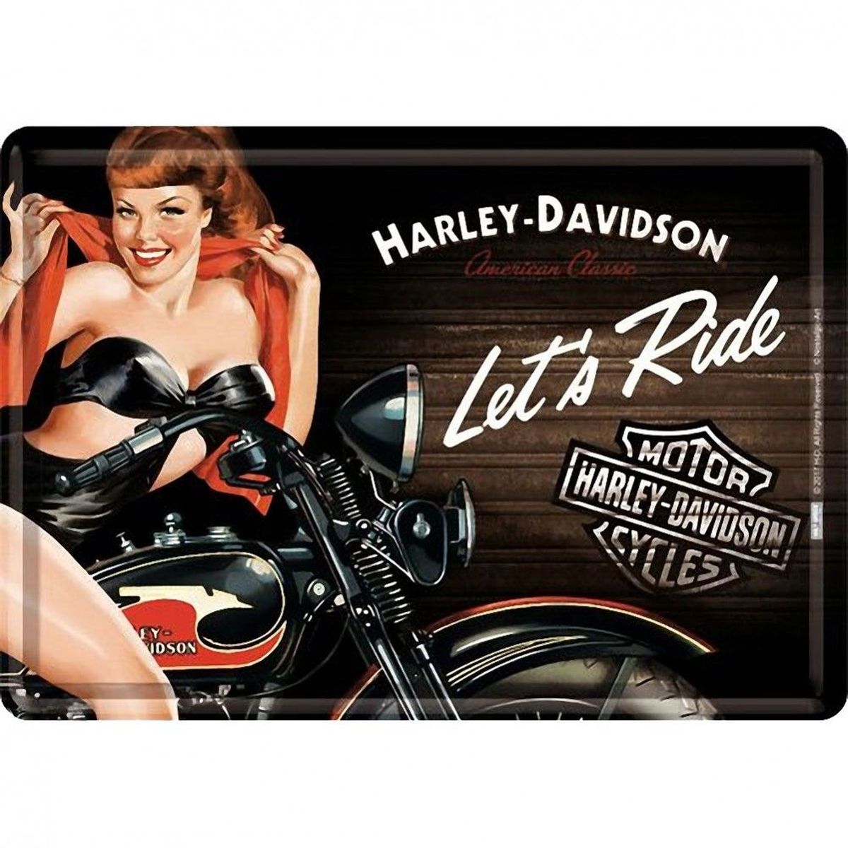 Carte postale plaque mtal Harley Davidson Let's Ride