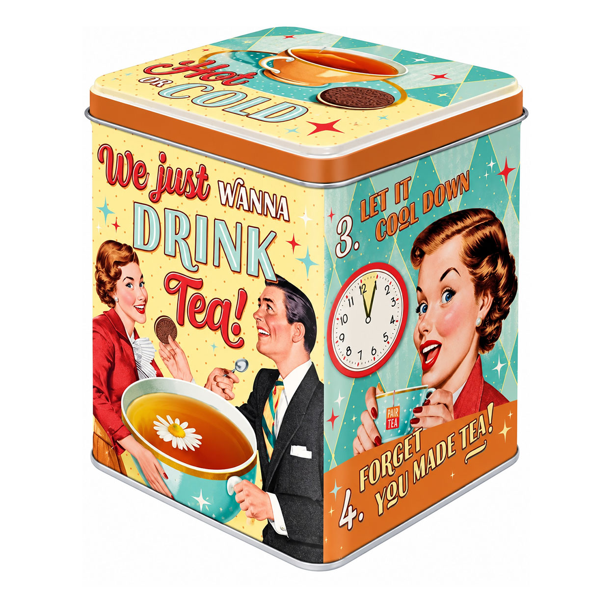 Bo�te � th� r�tro ann�es 50 en m�tal We Just Wanna Drink Tea