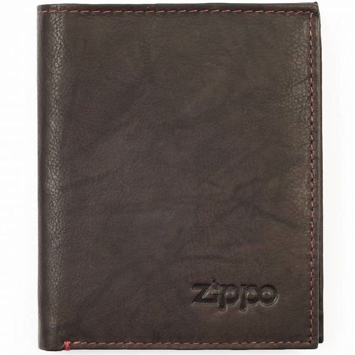 Porte-feuille homme Zippo en cuir Moka  surpiqres rouges