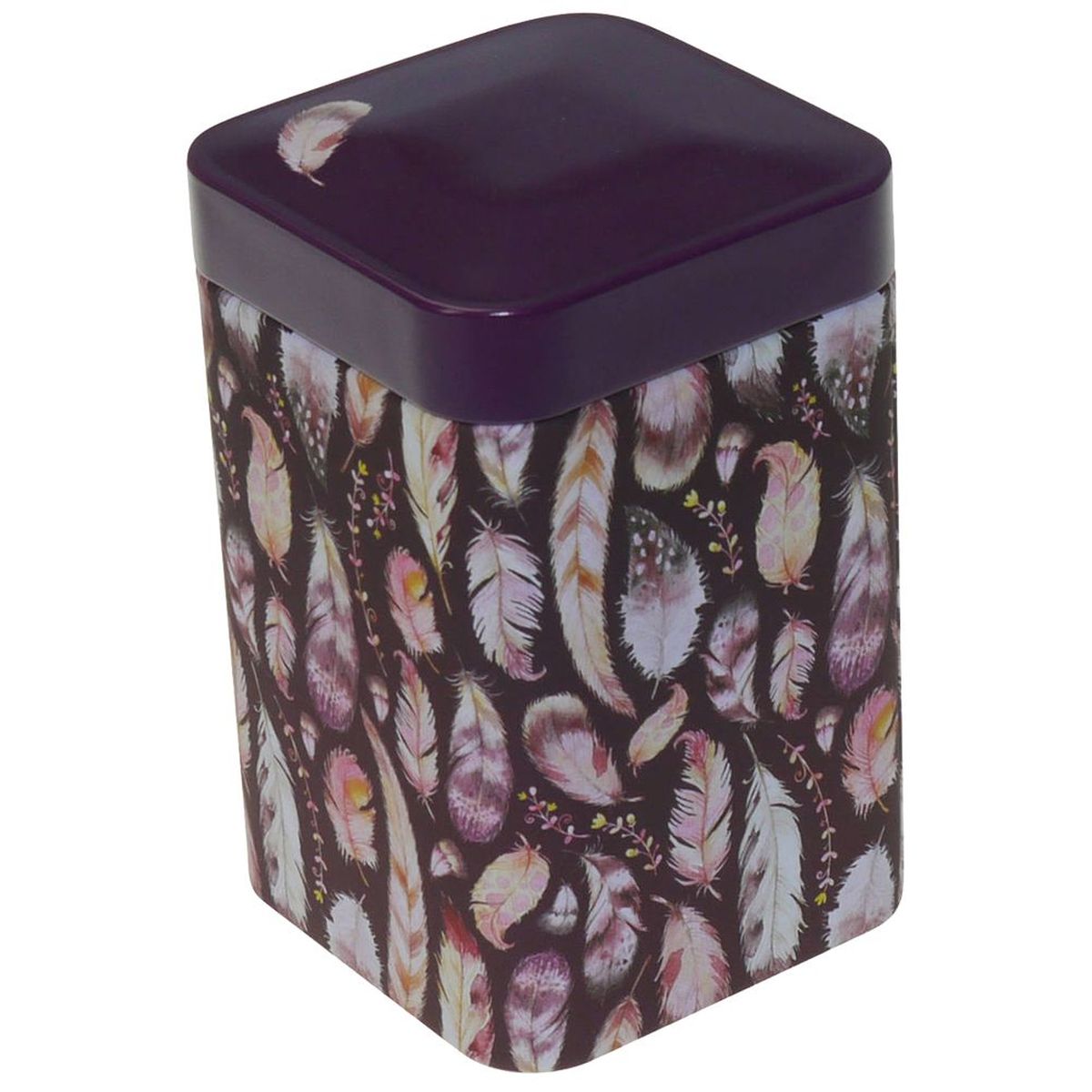 Boite  Th Fluffy Plume Aubergine en mtal 7 x 7 x 11 cm