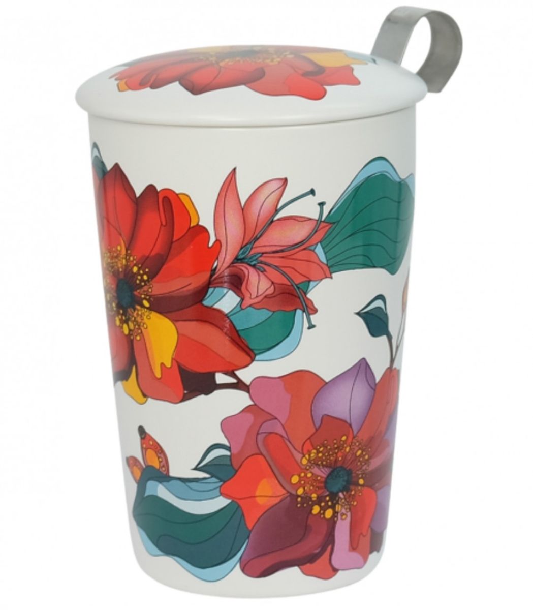 Coquelicots tasse à thé avec infuseur et couvercle